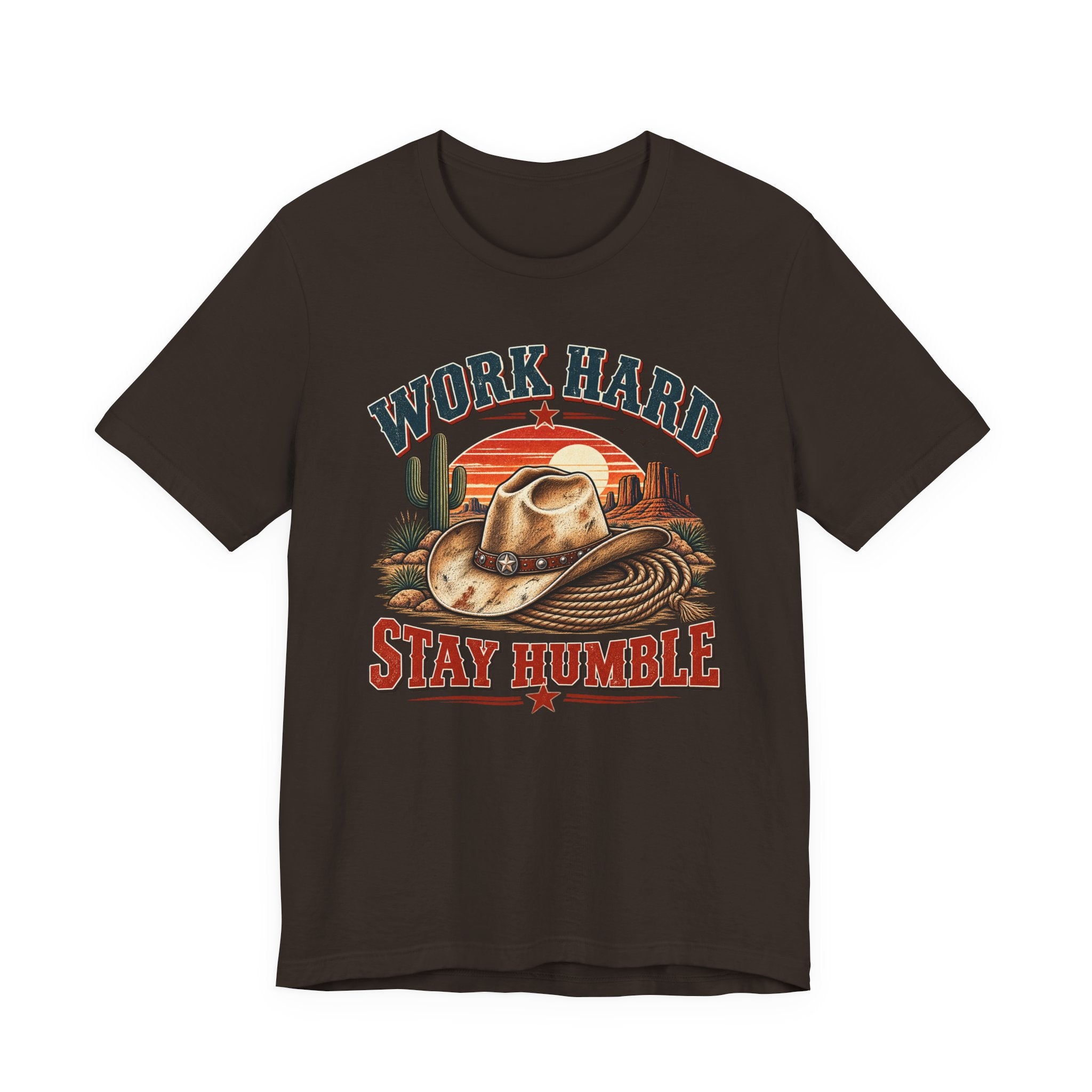 Work Hard Stay Humble Cowboy Tee — Western Sunset Short Sleeve Shirt