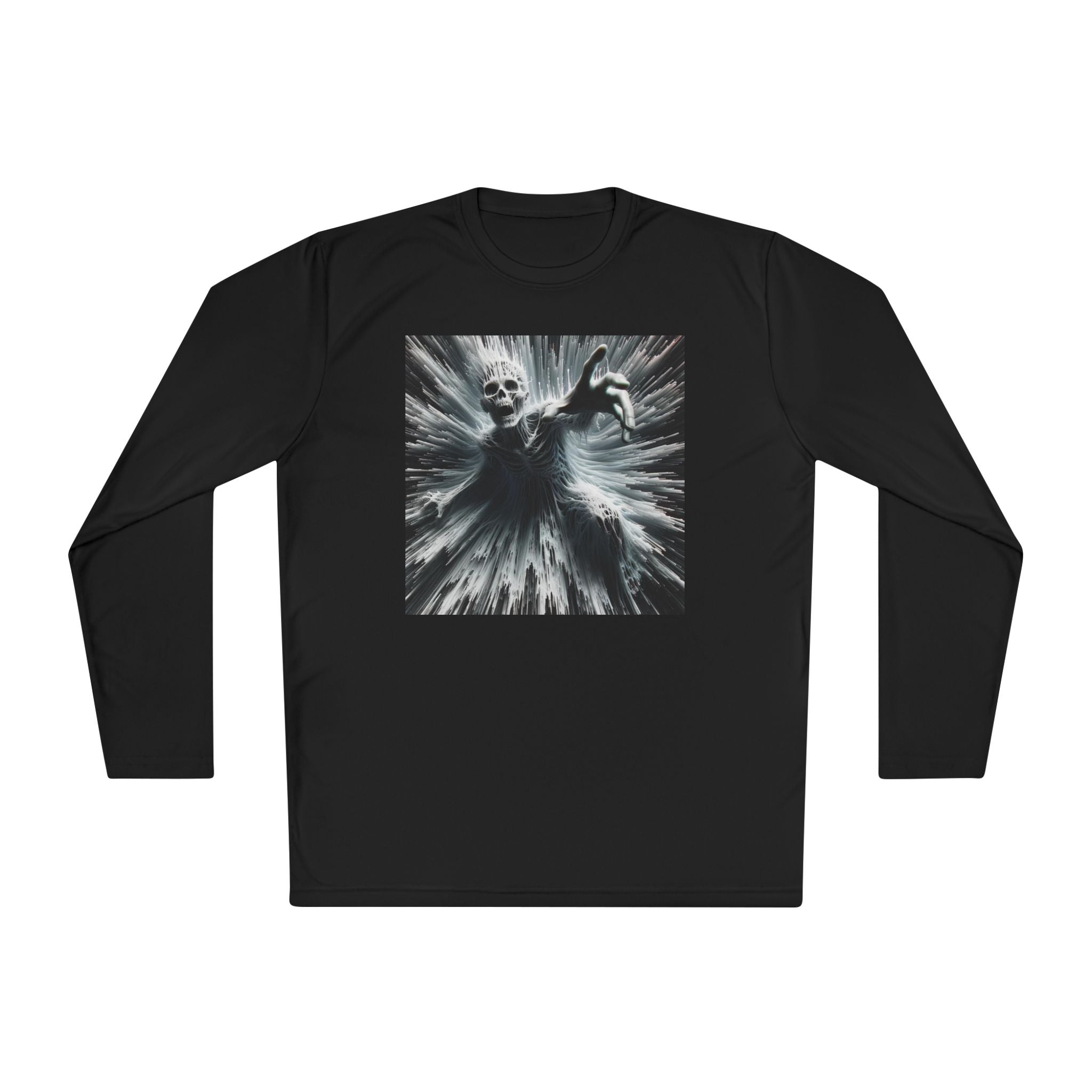 Ghostly Grunge Long Sleeve Tee — Dark Skull Burst Graphic