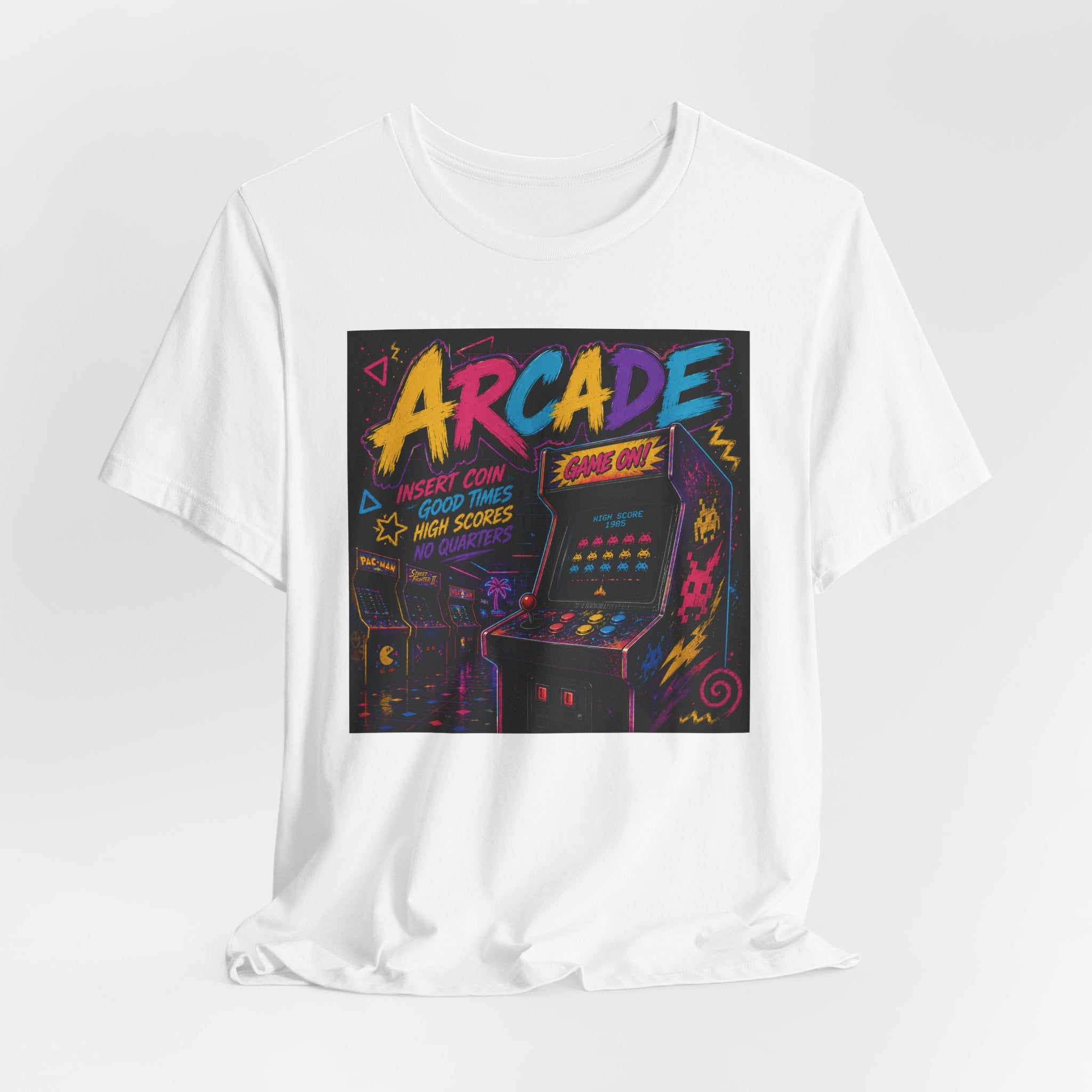 Arcade Retro Tee — Neon Game Room Graphic Shirt