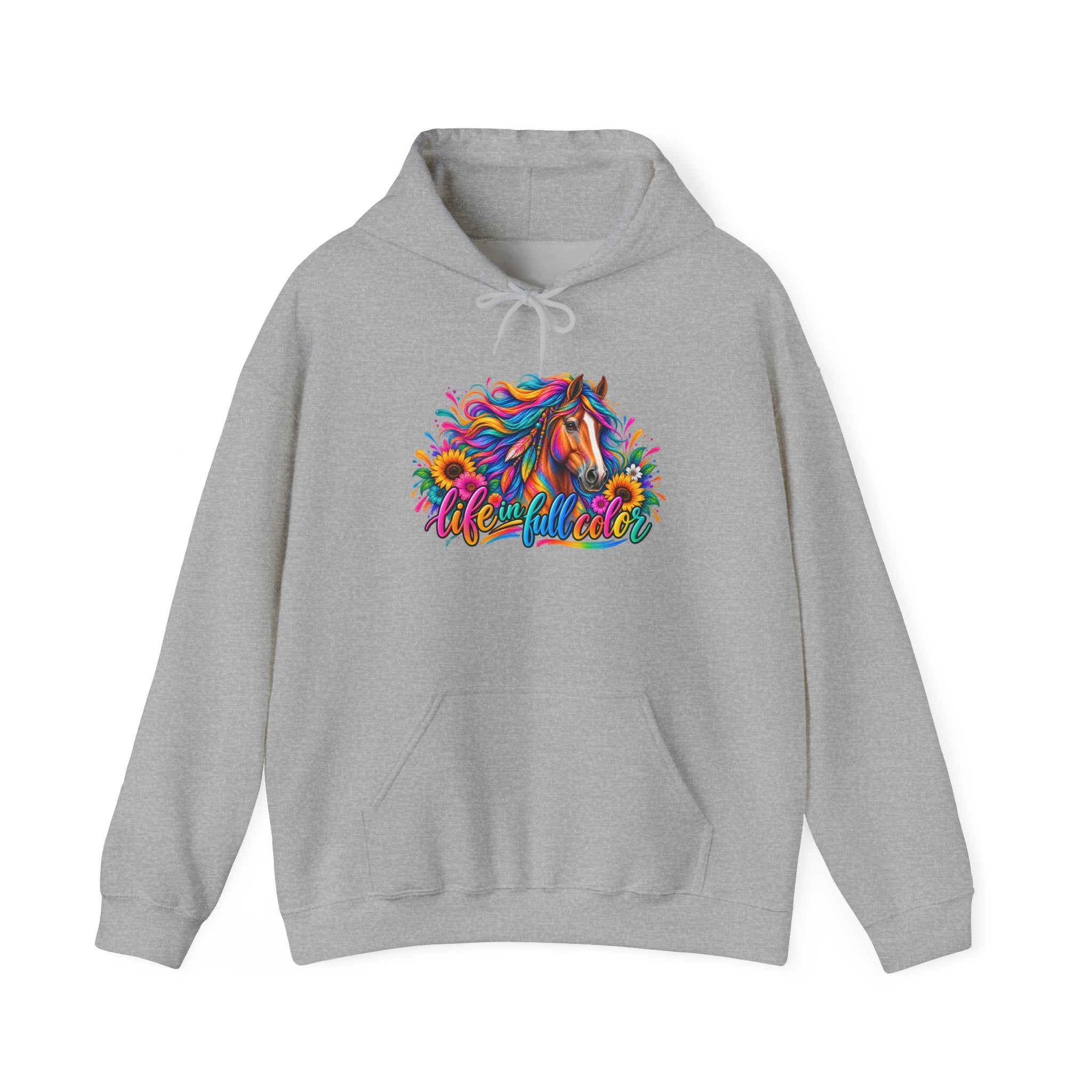 Colorful Horse Hoodie — Vibrant Rainbow Horse Graphic "Live Wild" Sweatshirt