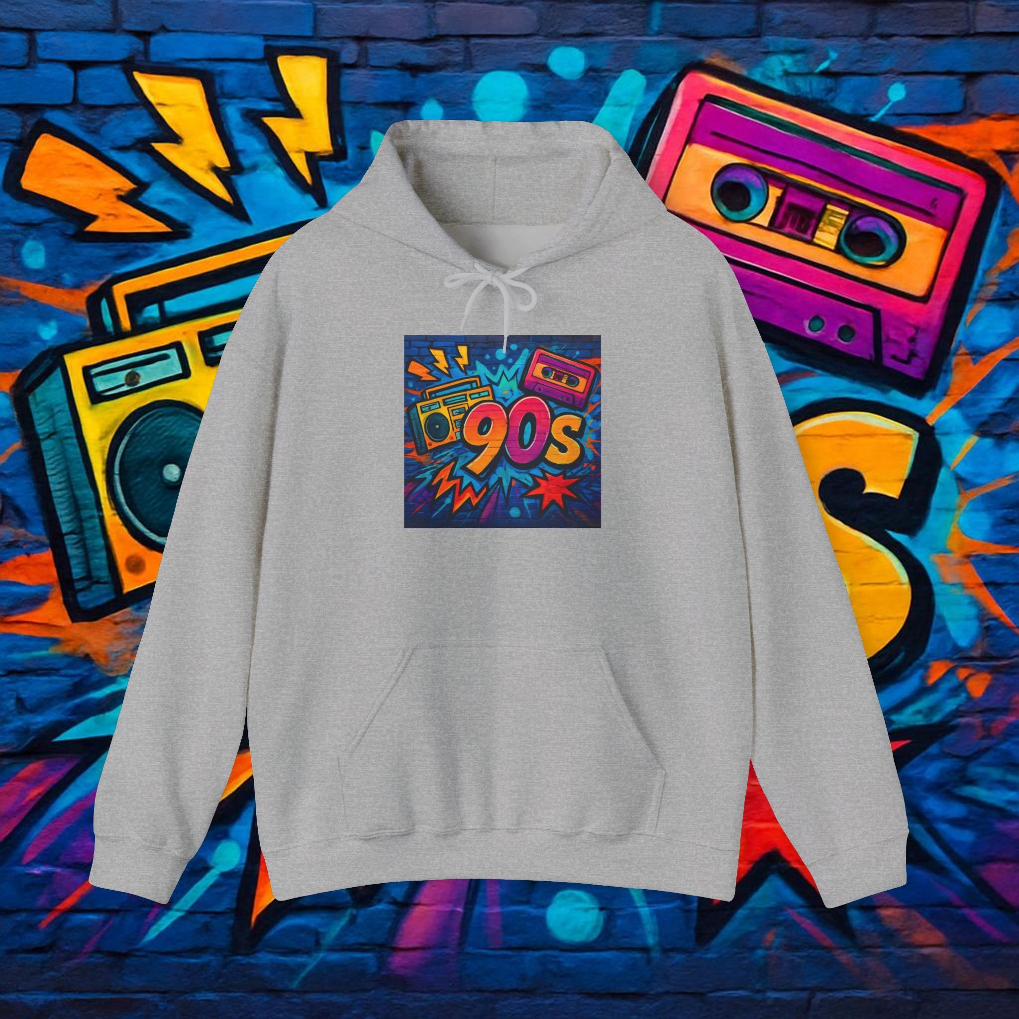 90s Retro Hoodie – Vintage Cassette Boombox Graphic Pullover