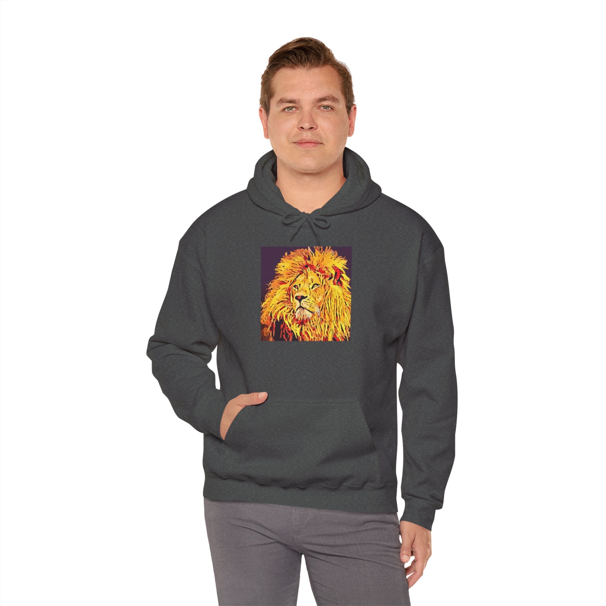 Lion Portrait Hoodie — Vibrant Yellow Pop-Art Lion Design