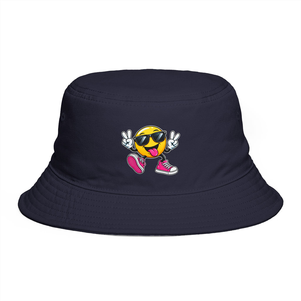 Smiley Peace Sign Bucket Hat — Retro Cool Emoji Sun Hat