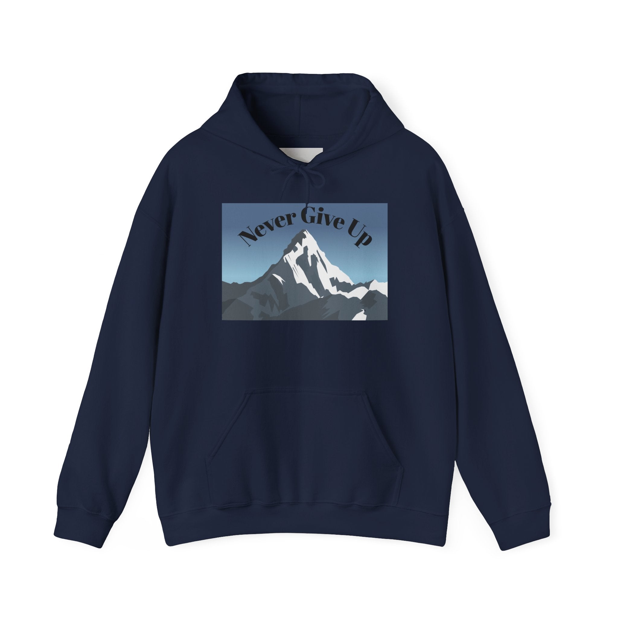 Motivational Mountain Hoodie - "Never Give Up" Inspirational Graphic Hoodie