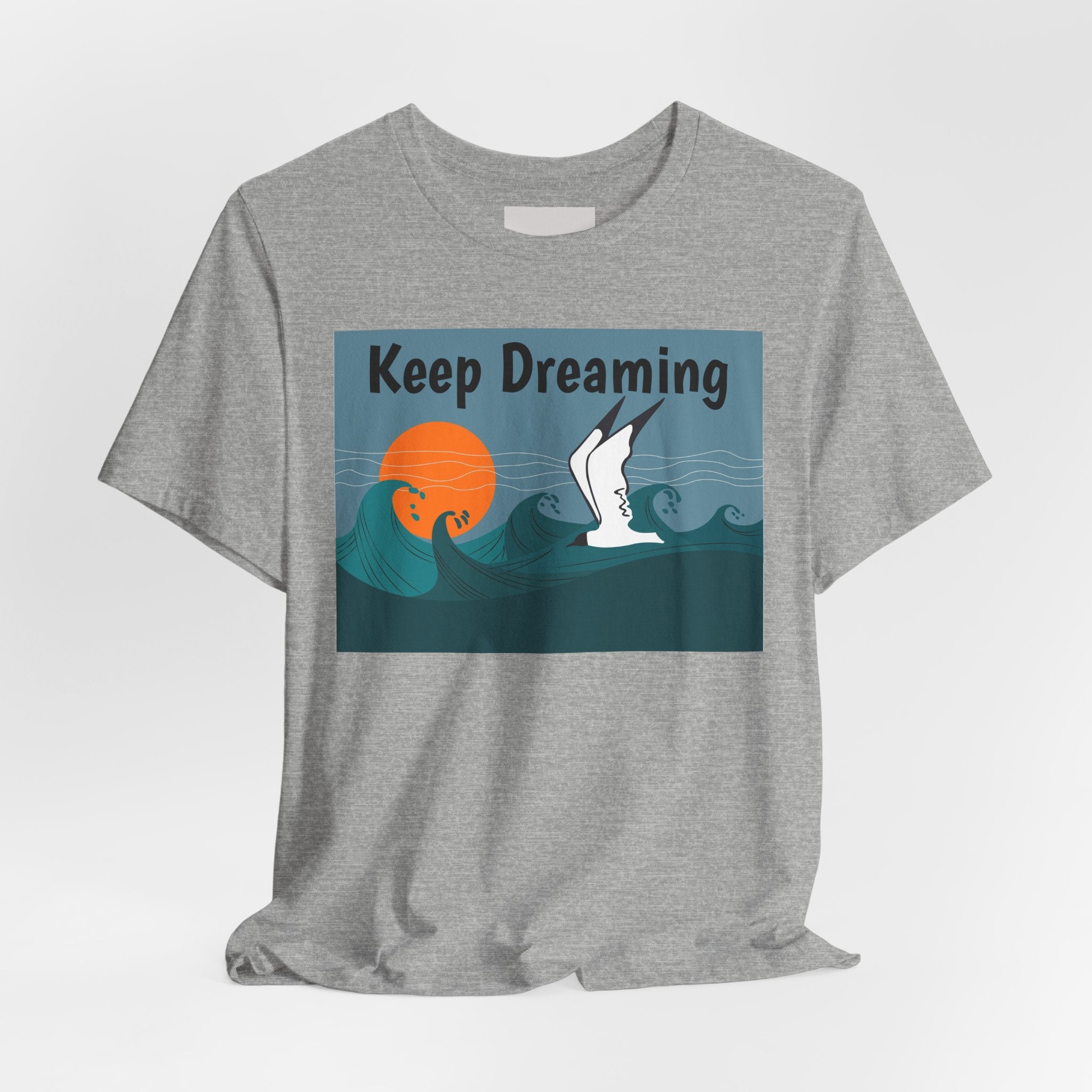 Keep Dreaming Seagull T-Shirt — Sunset Ocean Waves Graphic Tee