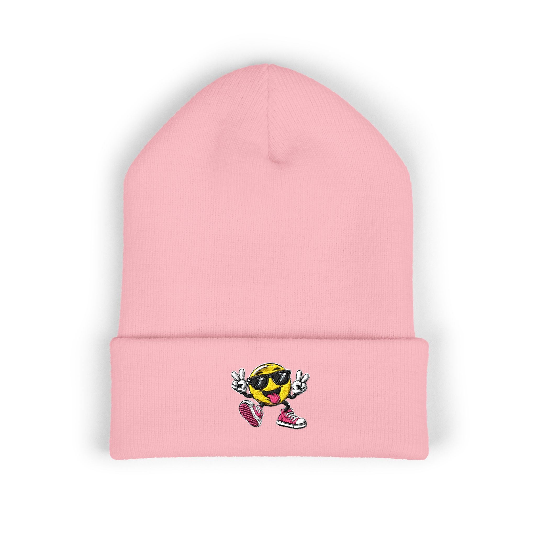 Embroidered Smiley Skate Beanie – Retro Happy Face Cuffed Hat