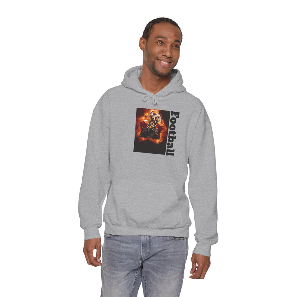 Football Flames Hoodie — Fiery Helmet Graphic Hooded Sweatshirt