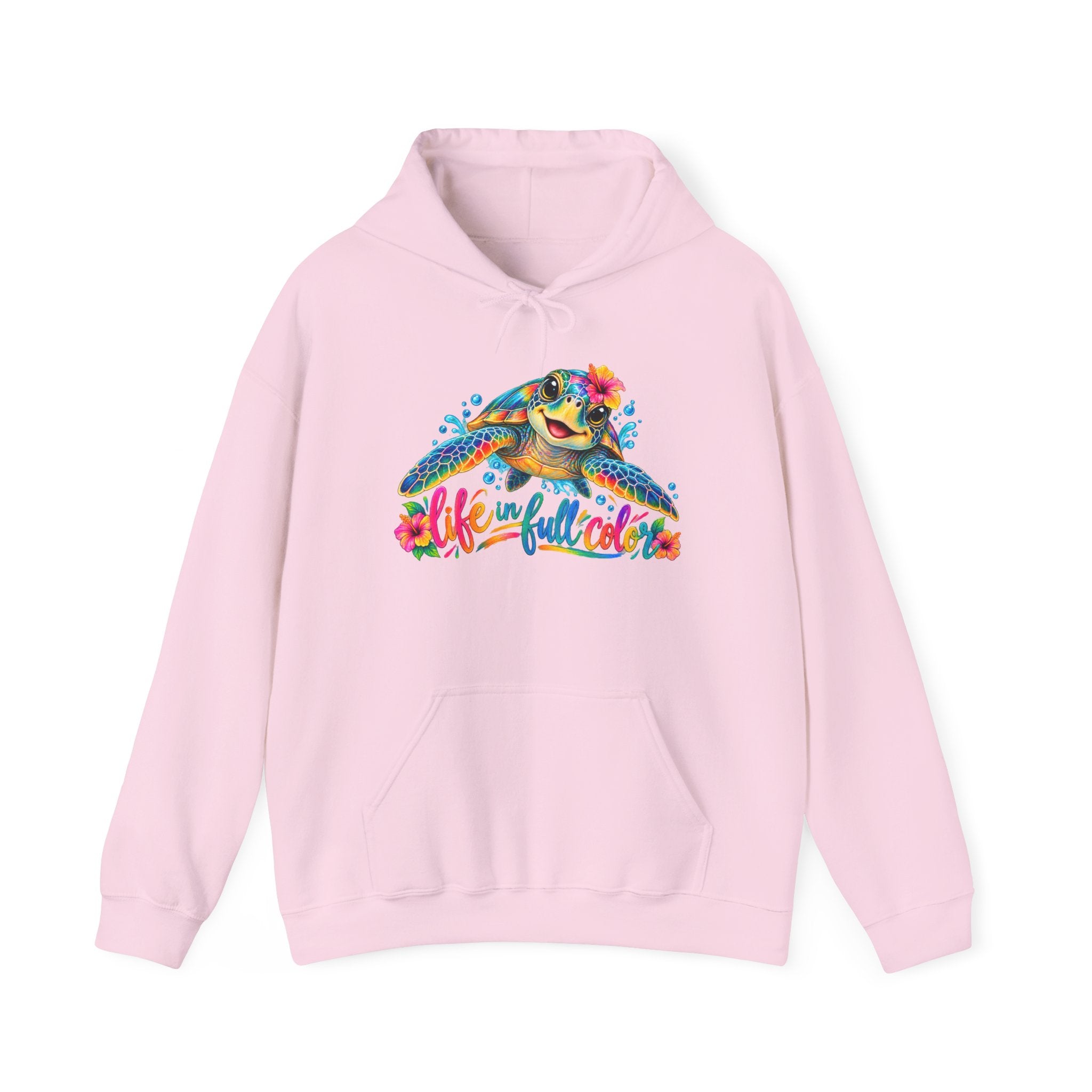 Sea Turtle Floral Hoodie – “Life Is Full Color” Tropical Graphic Sweatshirt