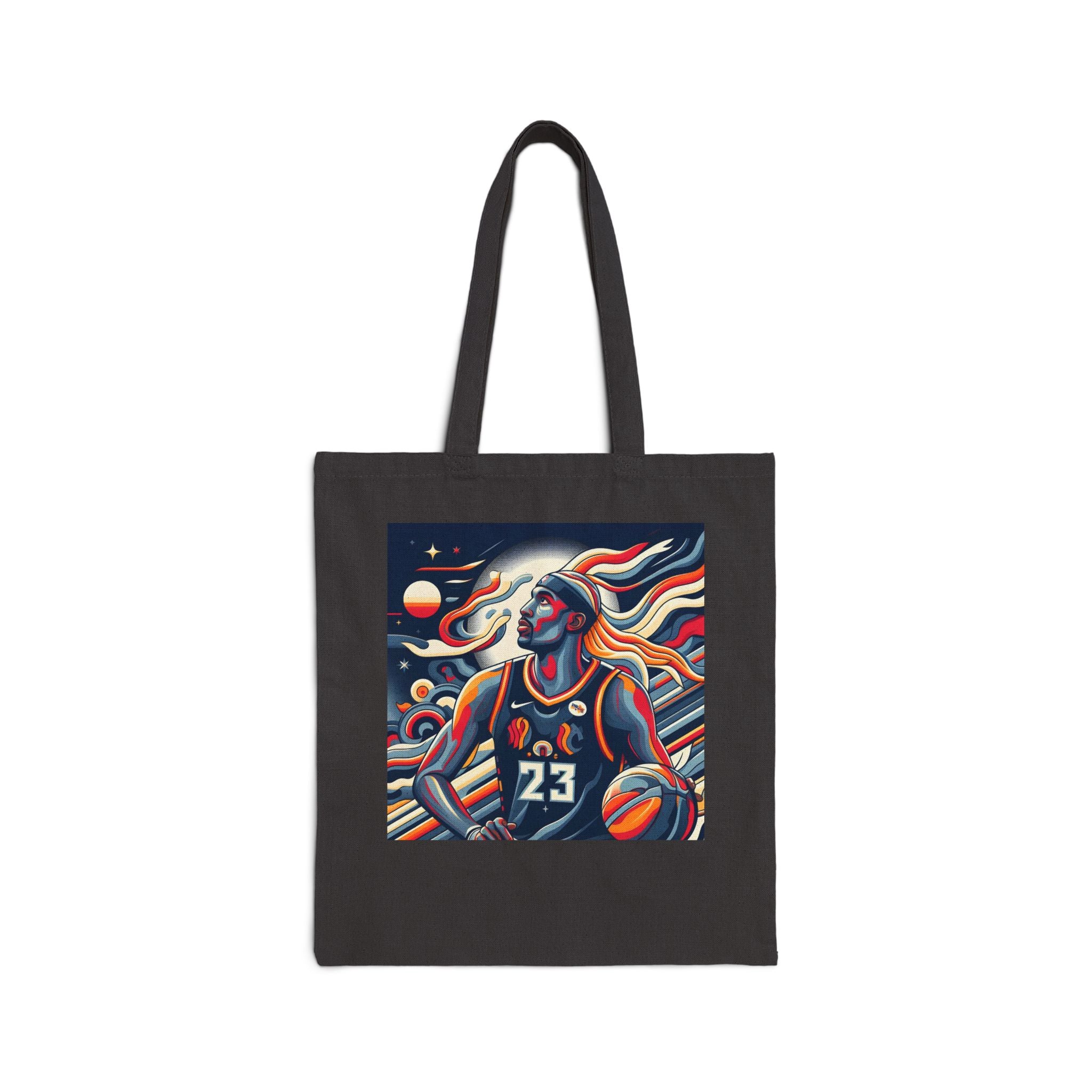 Basketball Player Art Tote Bag — Retro Cosmic Court Canvas Tote