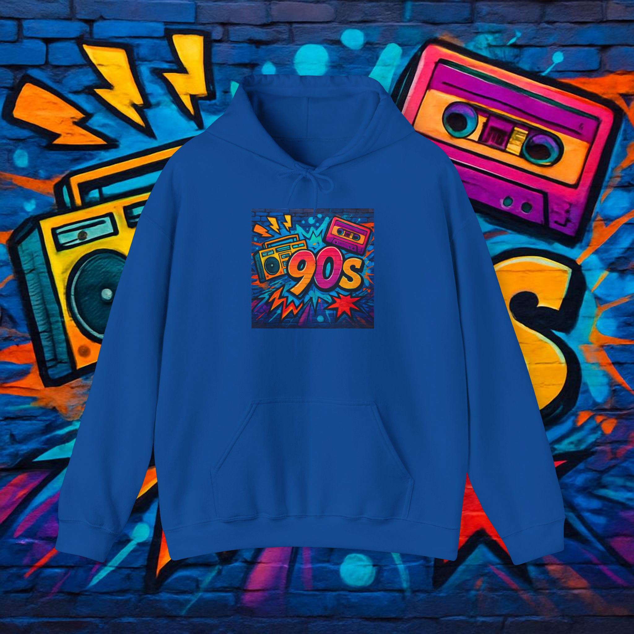90s Retro Hoodie – Vintage Cassette Boombox Graphic Pullover