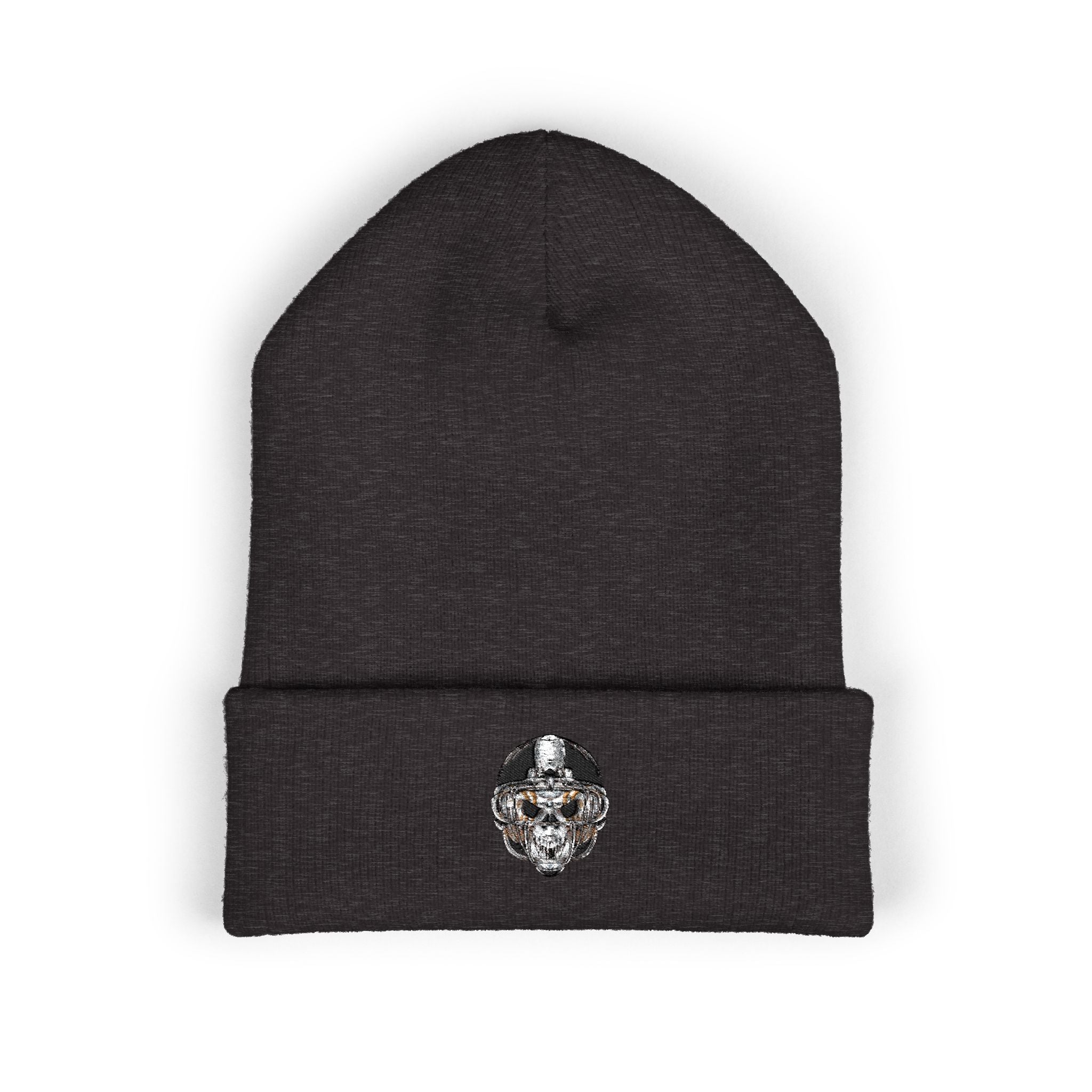 Embroidered Skull Cuffed Beanie — Classic Winter Knit Hat