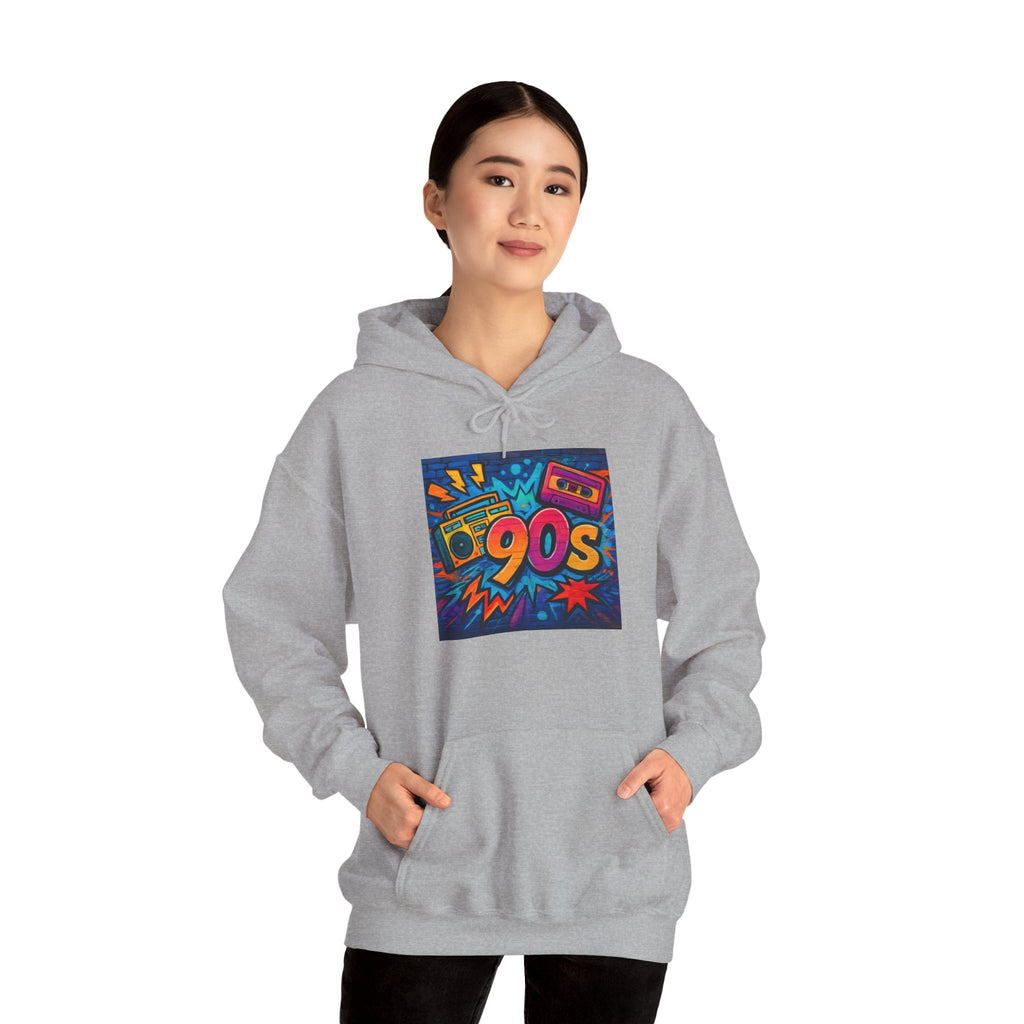 90s Retro Hoodie – Vintage Cassette Boombox Graphic Pullover