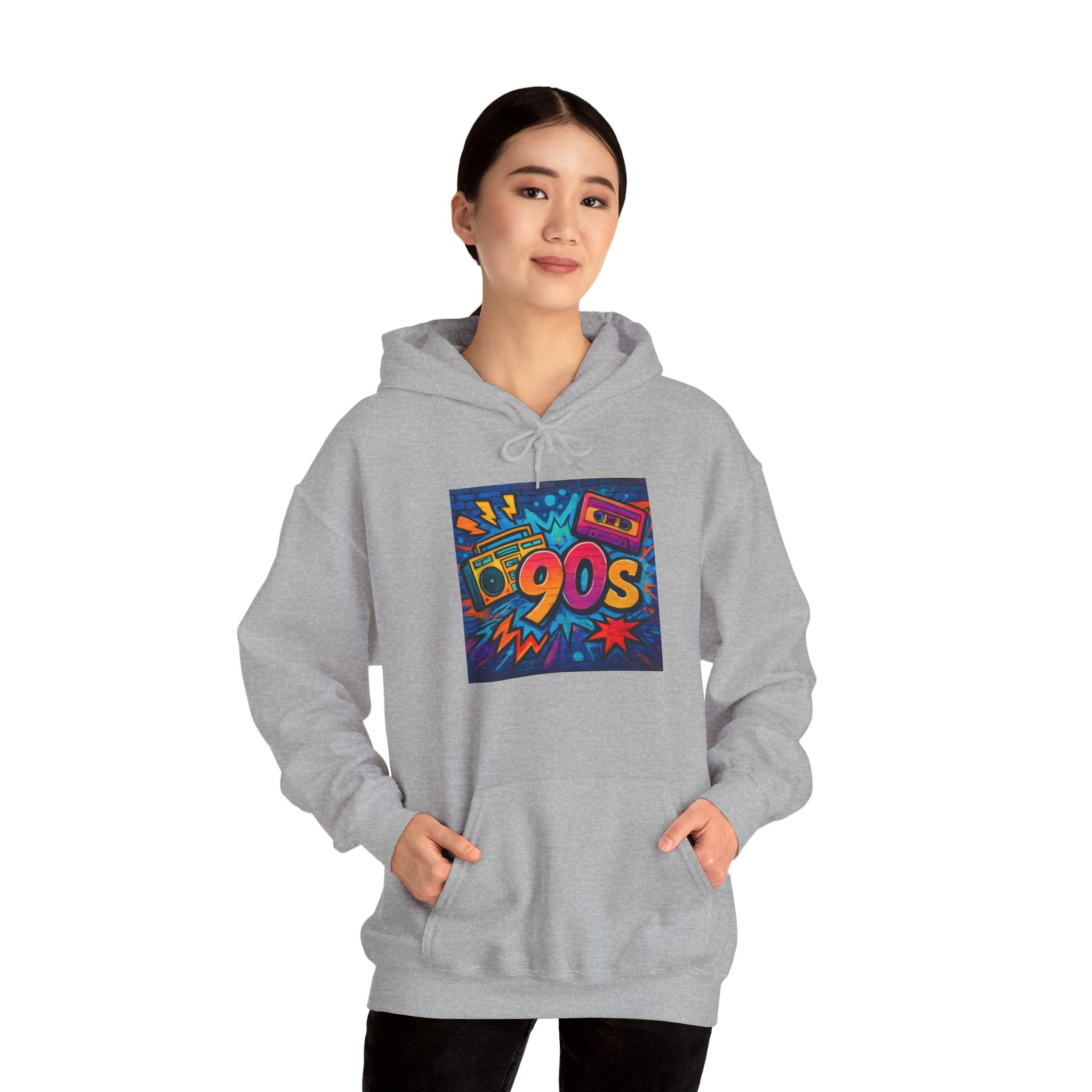 90s Retro Hoodie – Vintage Cassette Boombox Graphic Pullover