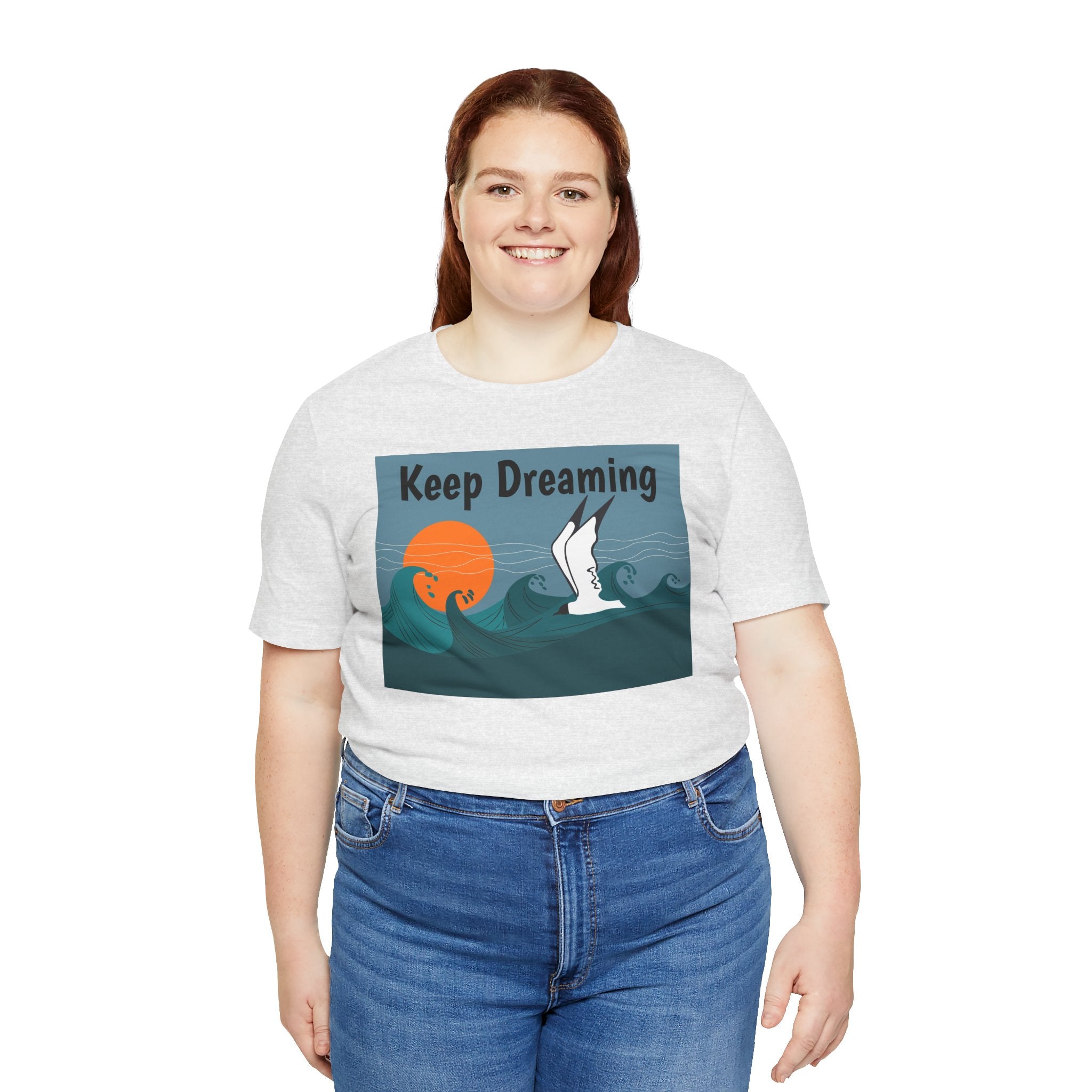 Keep Dreaming Seagull T-Shirt — Sunset Ocean Waves Graphic Tee