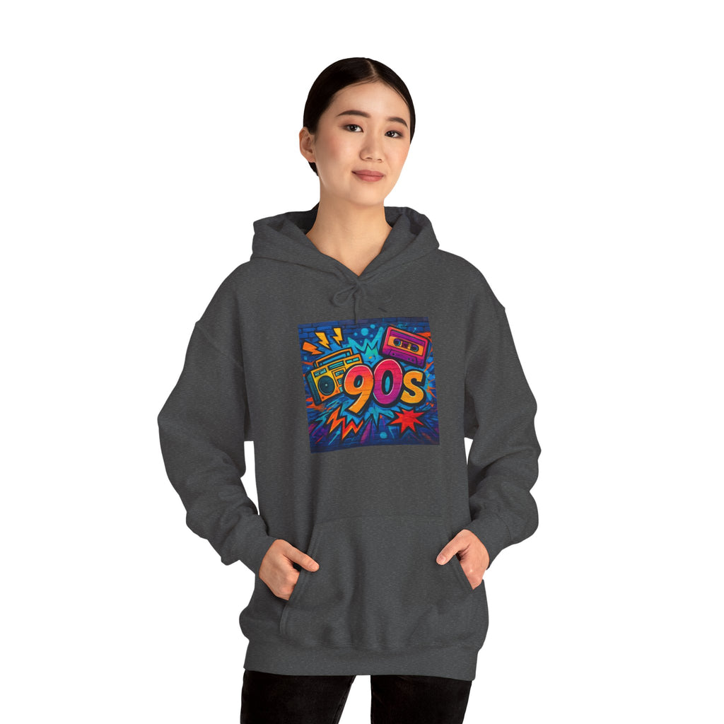 90s Retro Hoodie – Vintage Cassette Boombox Graphic Pullover