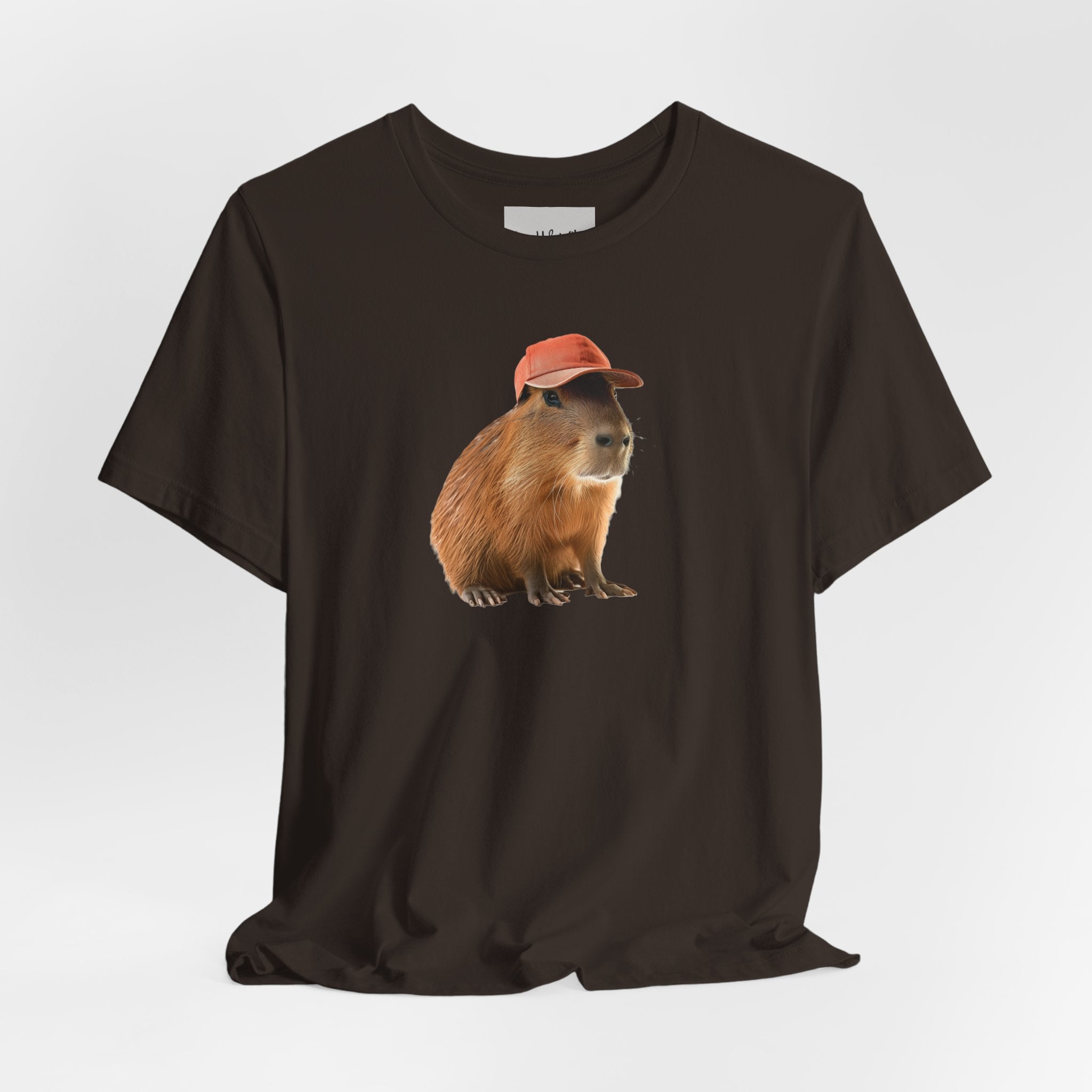 Capybara in Red Cap T-Shirt — Cute Animal Graphic Tee