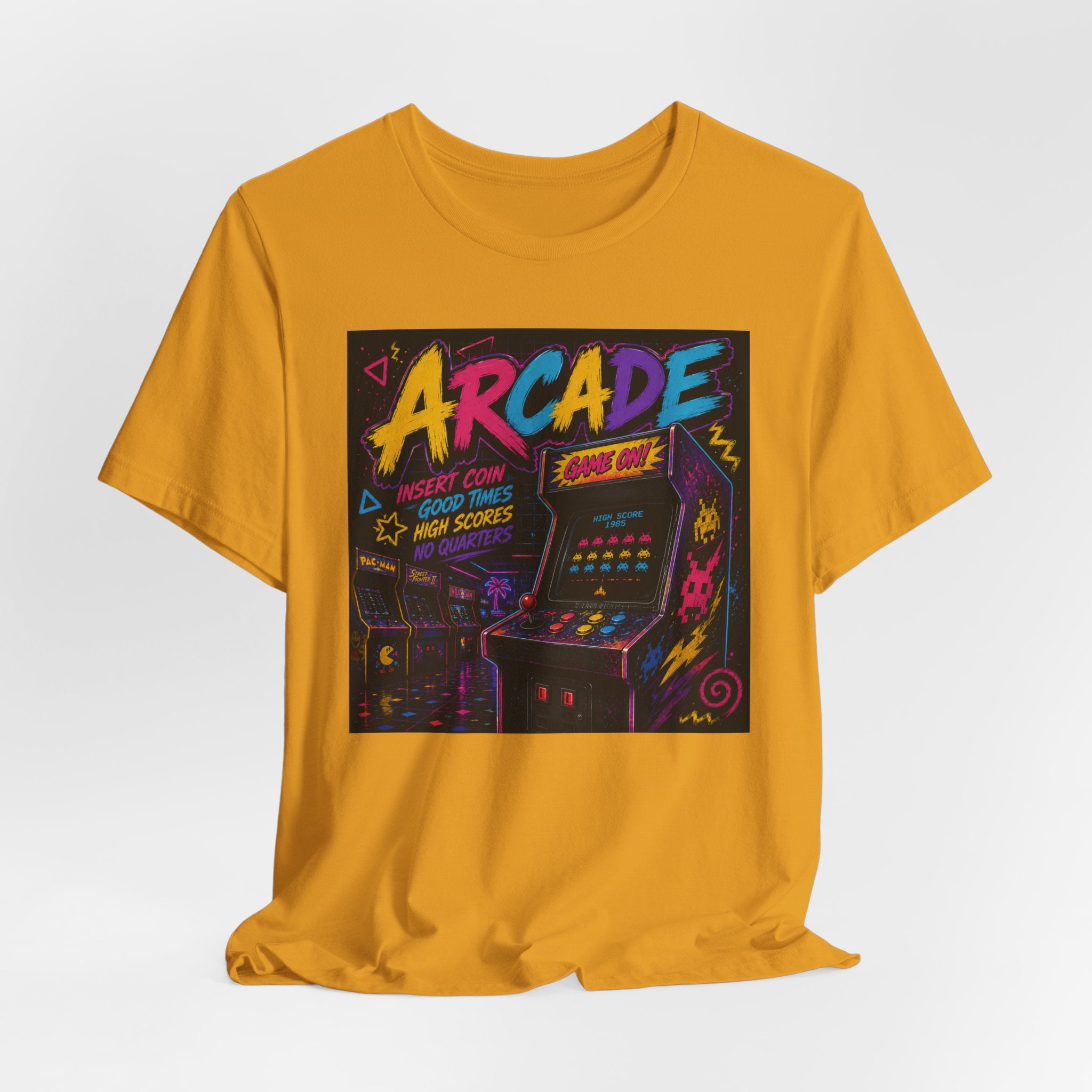 Arcade Retro Tee — Neon Game Room Graphic Shirt