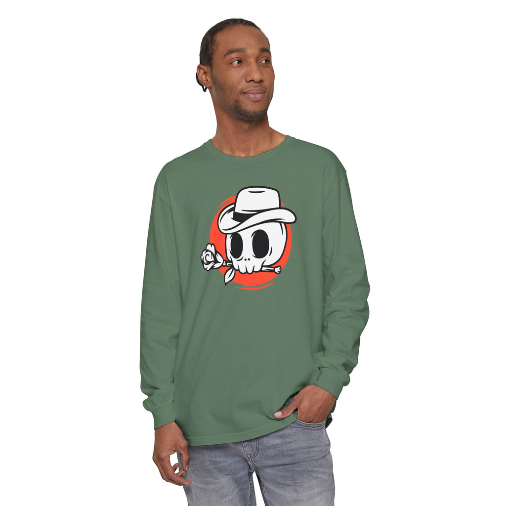 Skull Cowboy Long Sleeve Tee – Retro Rose Graphic
