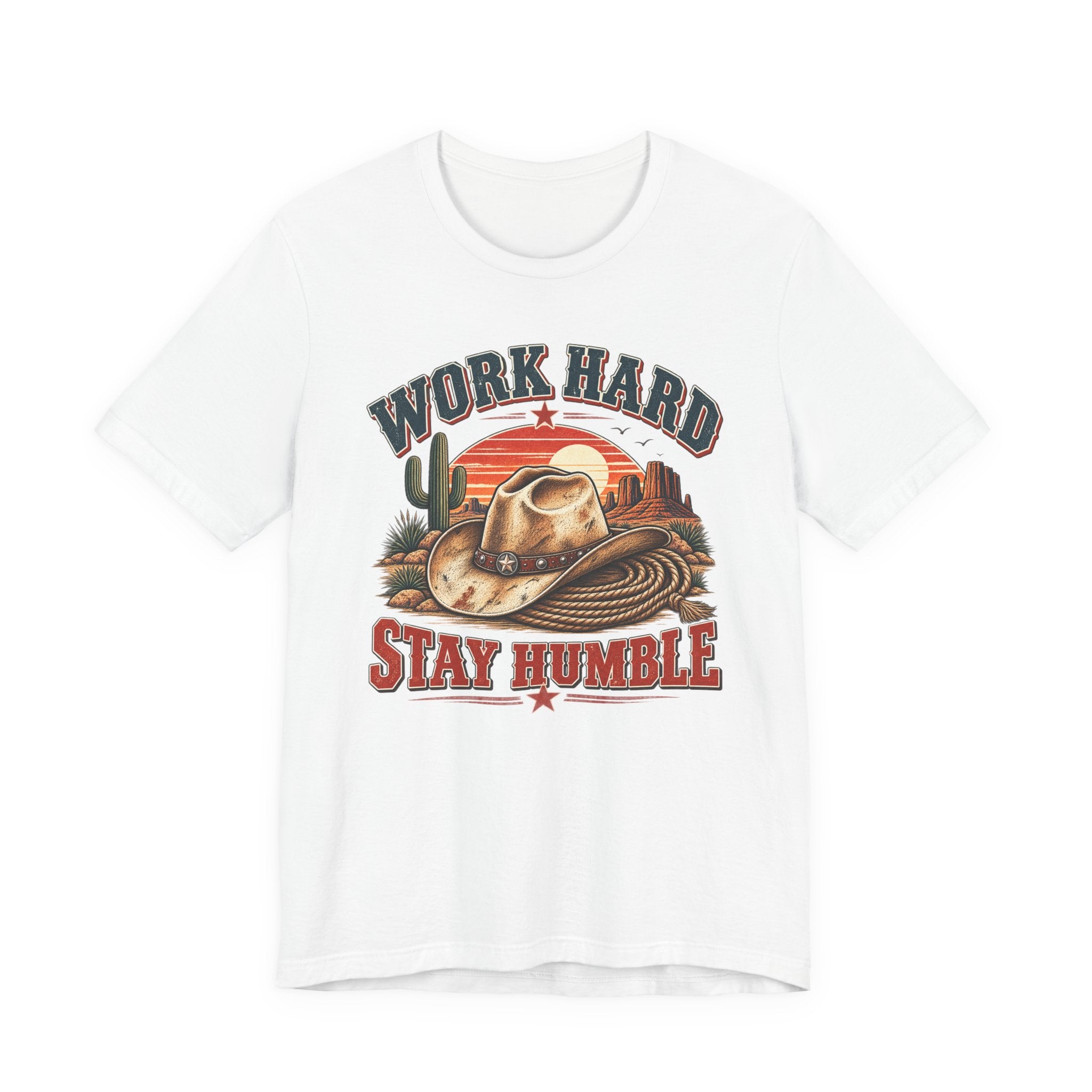 Work Hard Stay Humble Cowboy Tee — Western Sunset Short Sleeve Shirt