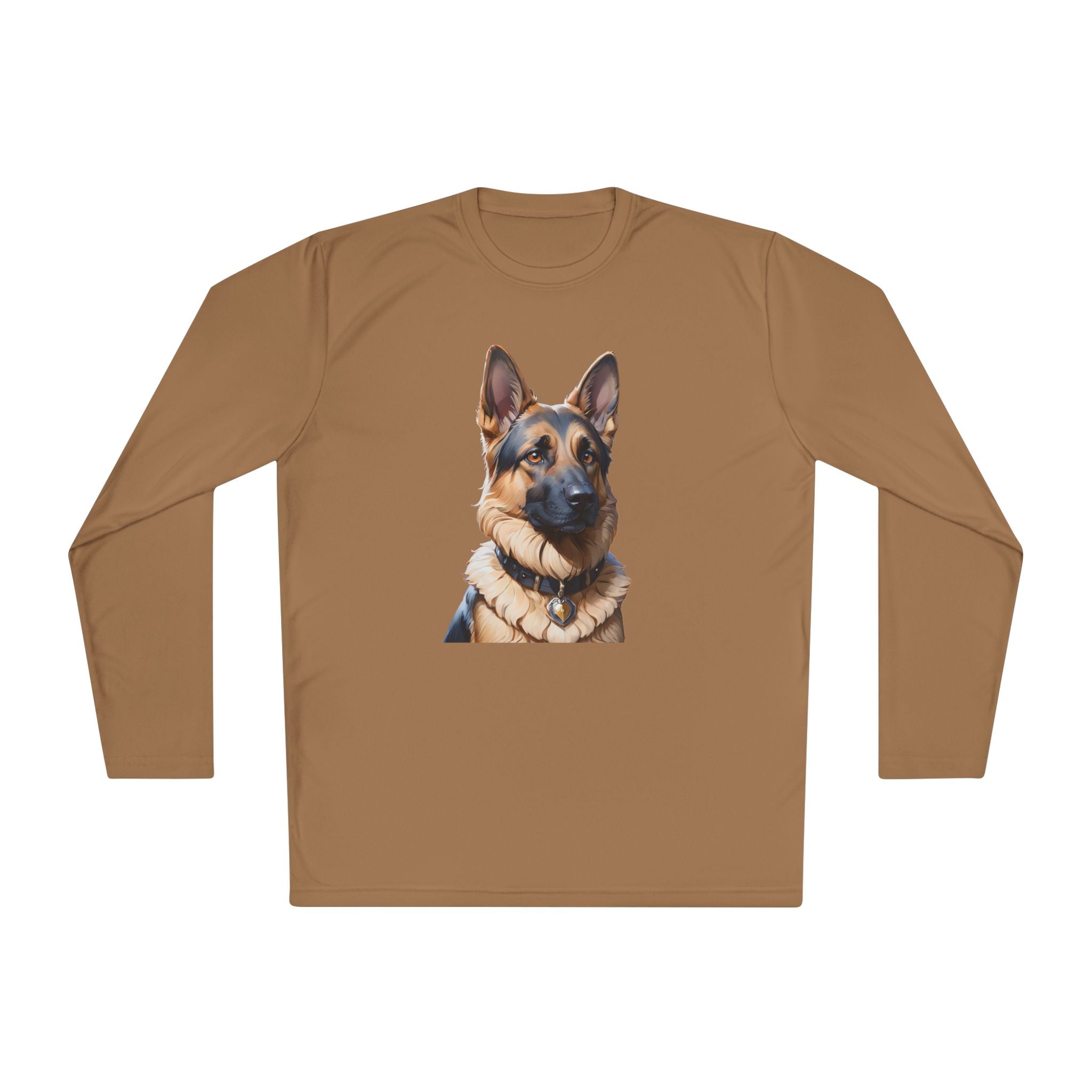 German Shepherd Portrait Long Sleeve Tee — Realistic Dog Face Shirt for Pet Lovers