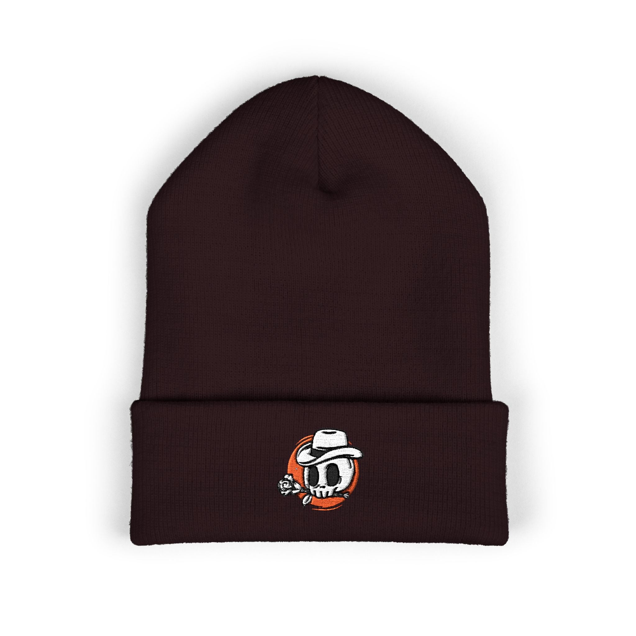 Embroidered Skate Skull Cuffed Beanie — White