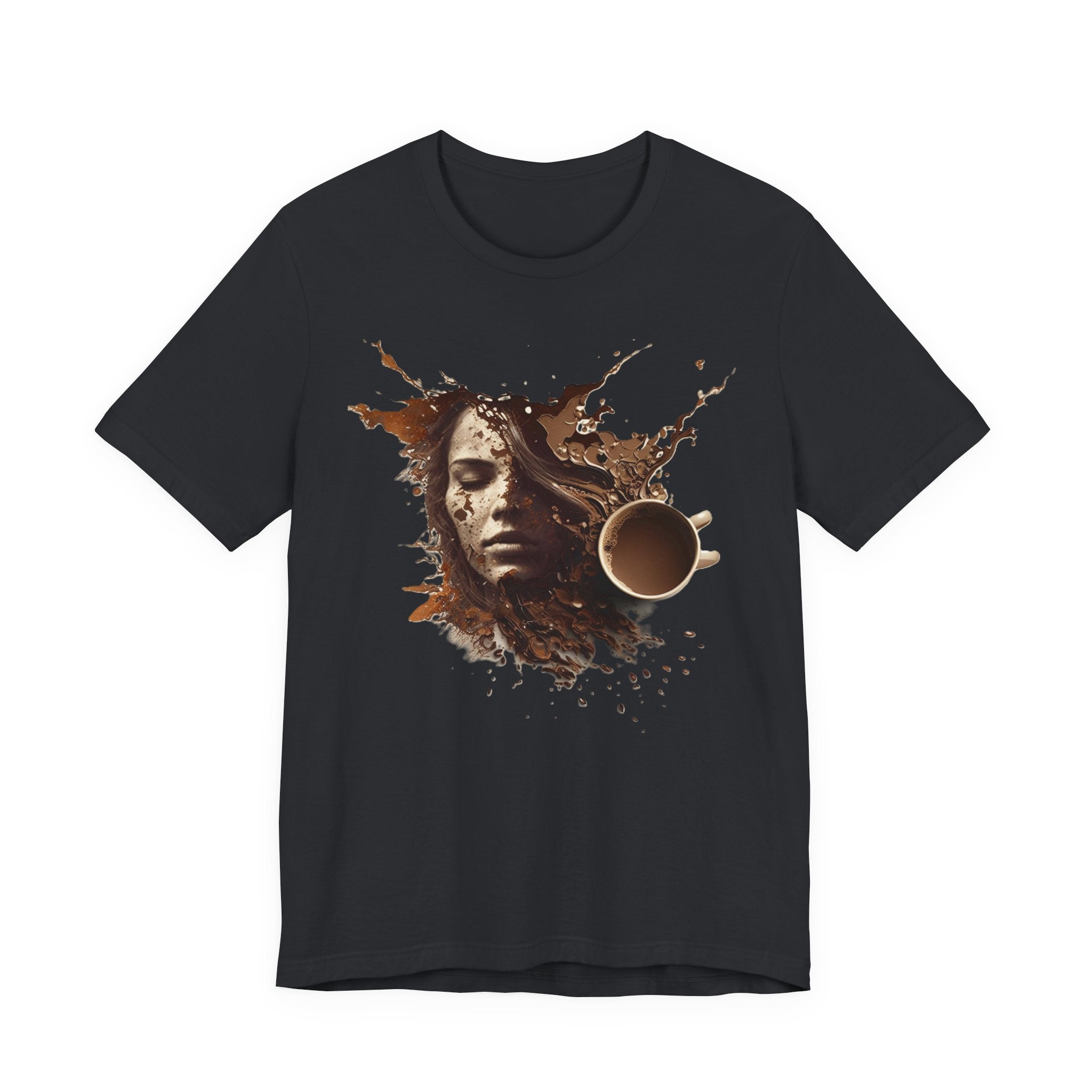 Coffee Splash Portrait Tee — Artistic Woman Face Coffee Design