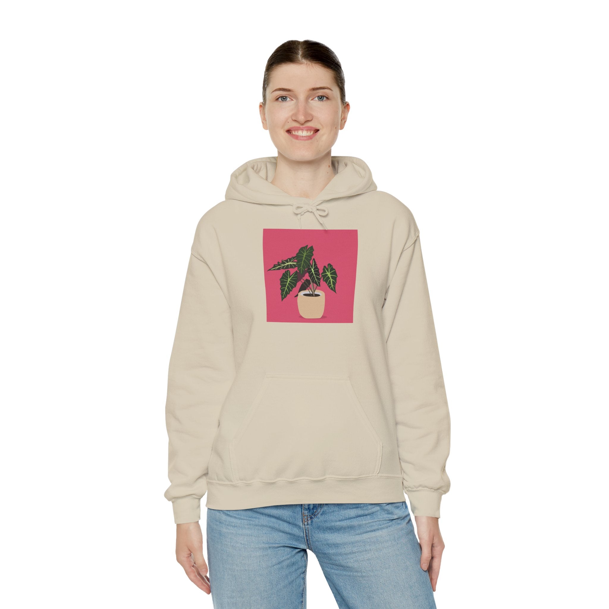Potted Plant Hoodie – Pink Square Calathea Graphic Sweatshirt