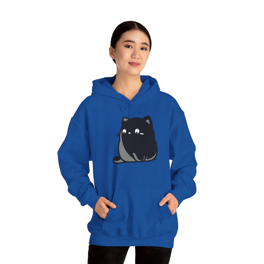 Cute Black Cat Hoodie – Kawaii Chubby Cat Graphic Sweatshirt