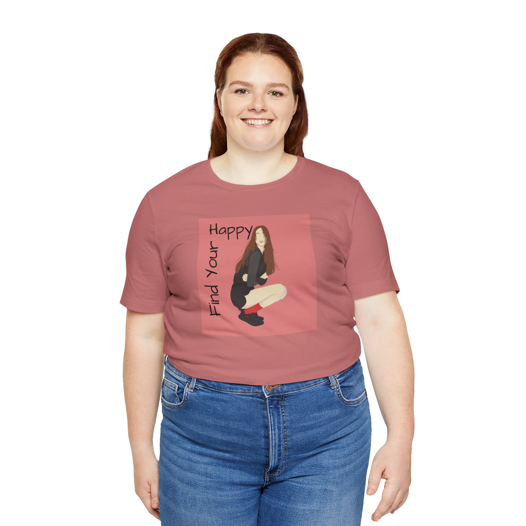 Find Your Happy Tee — Positive Graphic T‑Shirt with Illustrated Girl