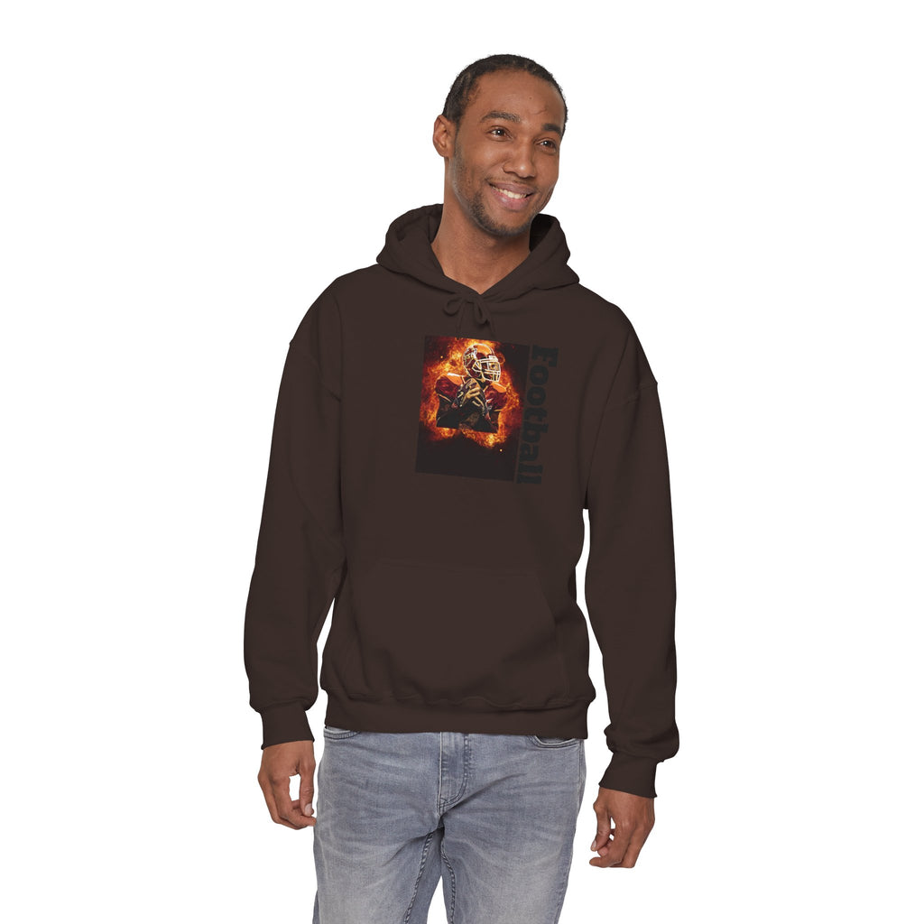 Football Flames Hoodie — Fiery Helmet Graphic Hooded Sweatshirt