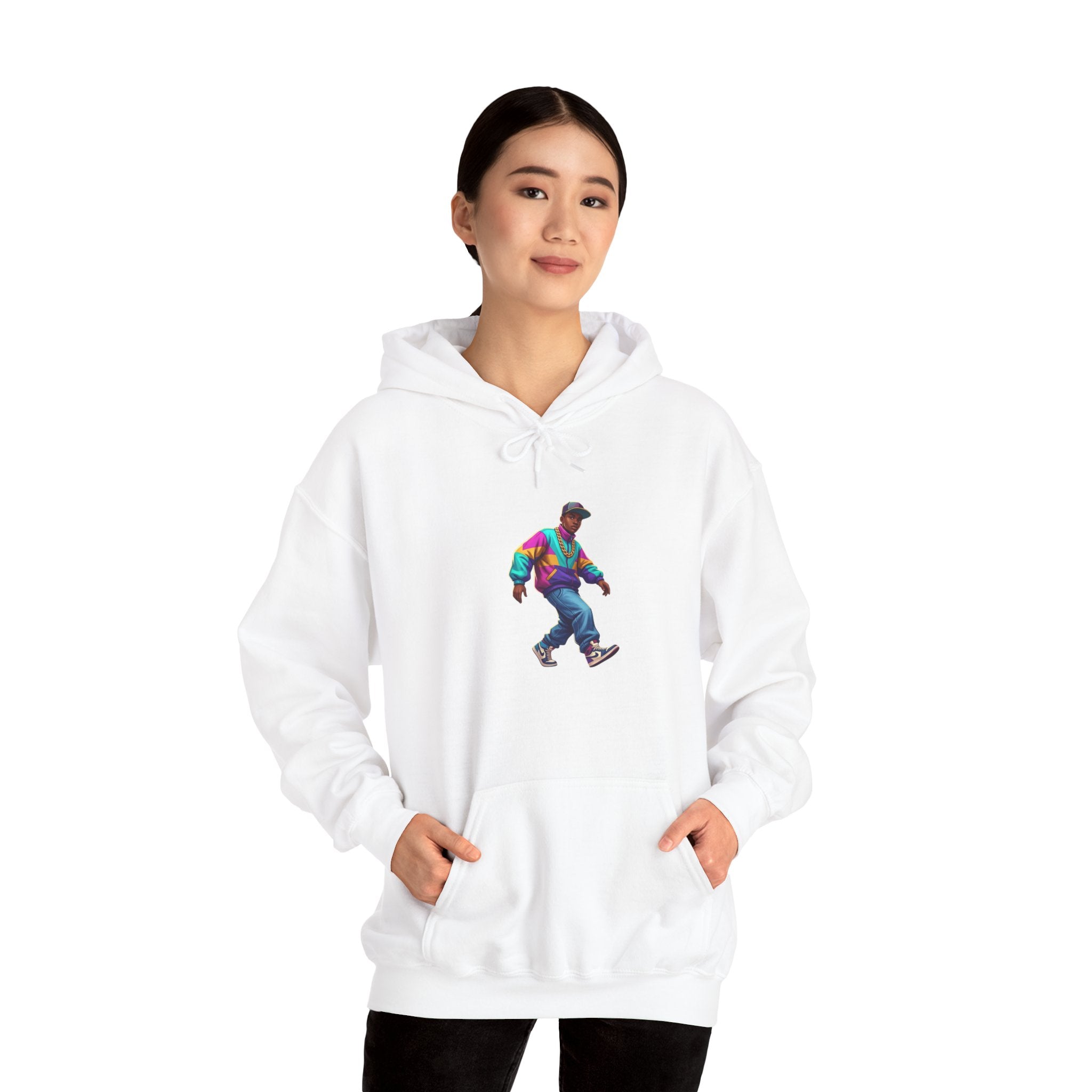 Retro Skateboarder Hoodie — Colorful 90s Skate Crew Pullover