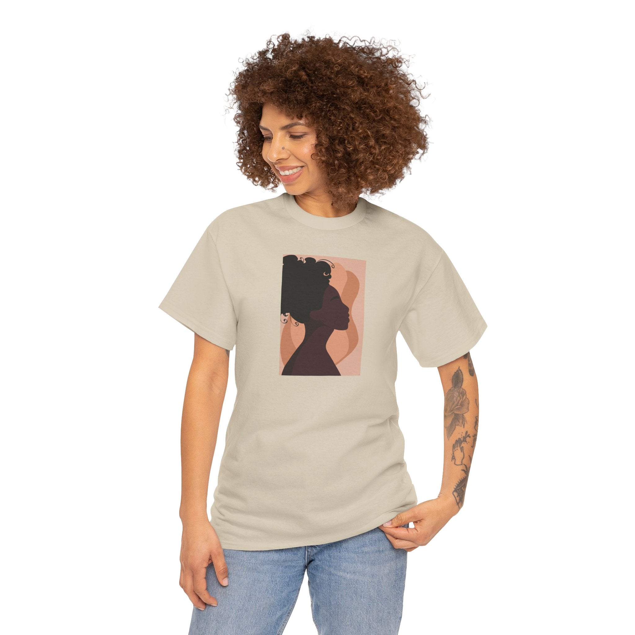 Women’s Silhouette Tee - Minimalist Afro Portrait Graphic Shirt