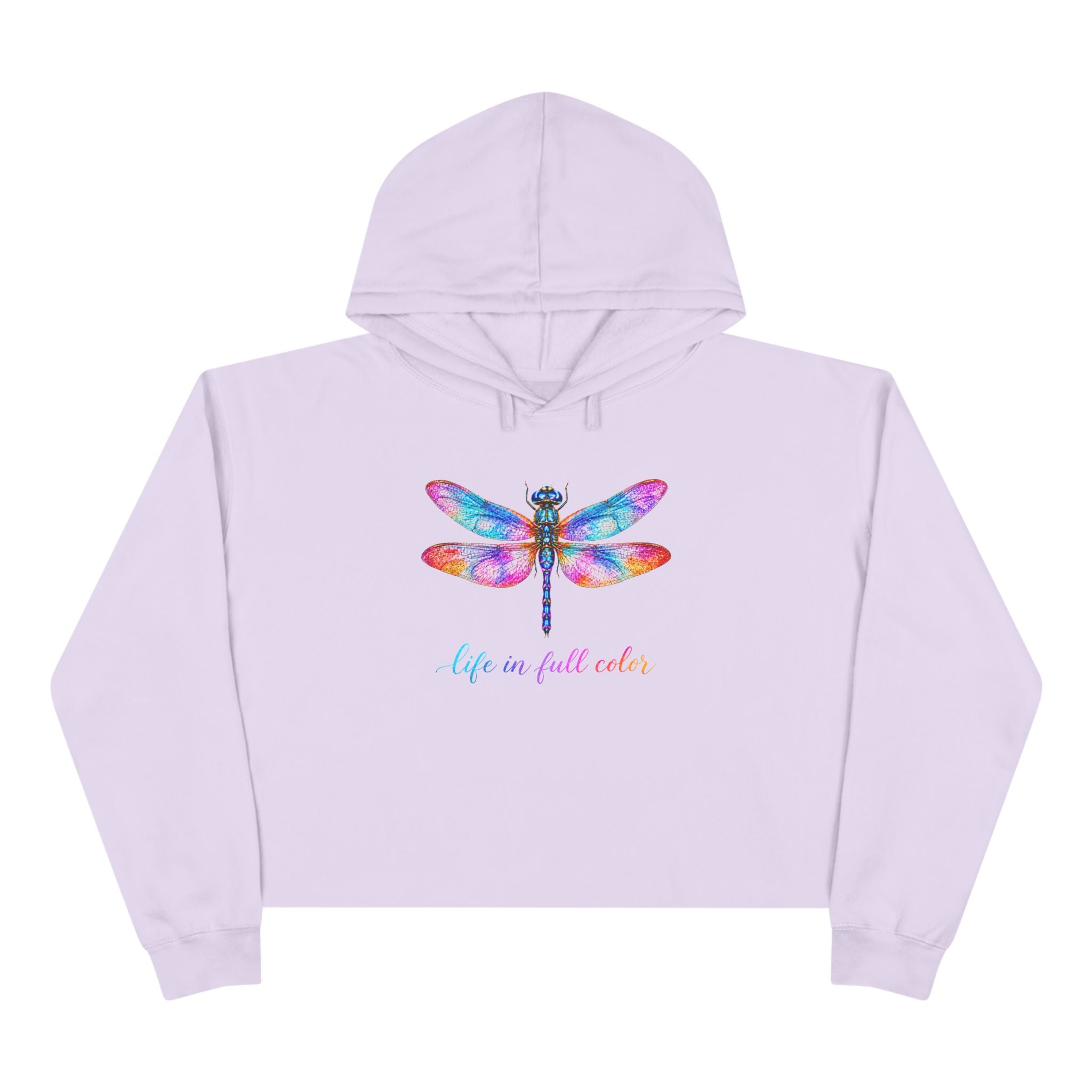 Colorful Dragonfly Crop Hoodie — "Life in Full Color" Graphic
