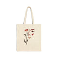 Floral Face Canvas Tote — Minimal Line Art Tote Bag with Heart Accent