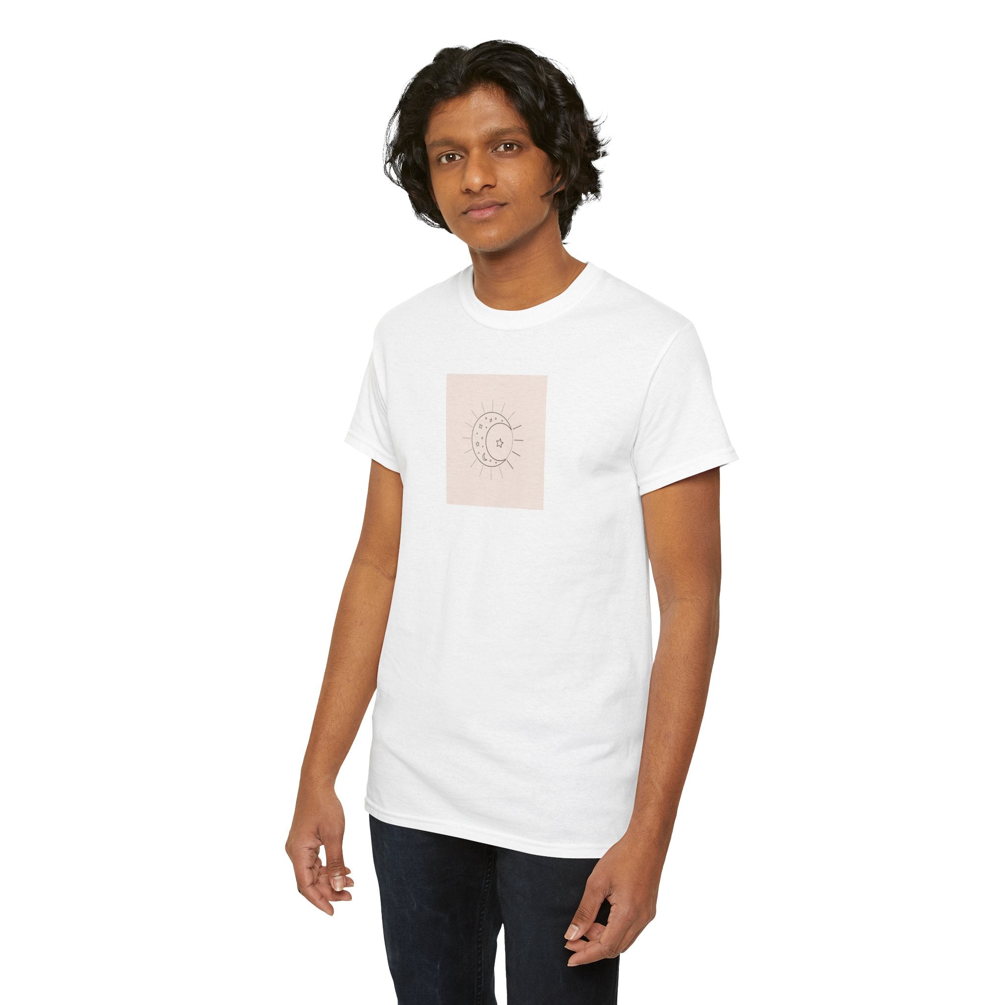 Sun & Moon Minimalist Tee — Celestial Line Art T-Shirt