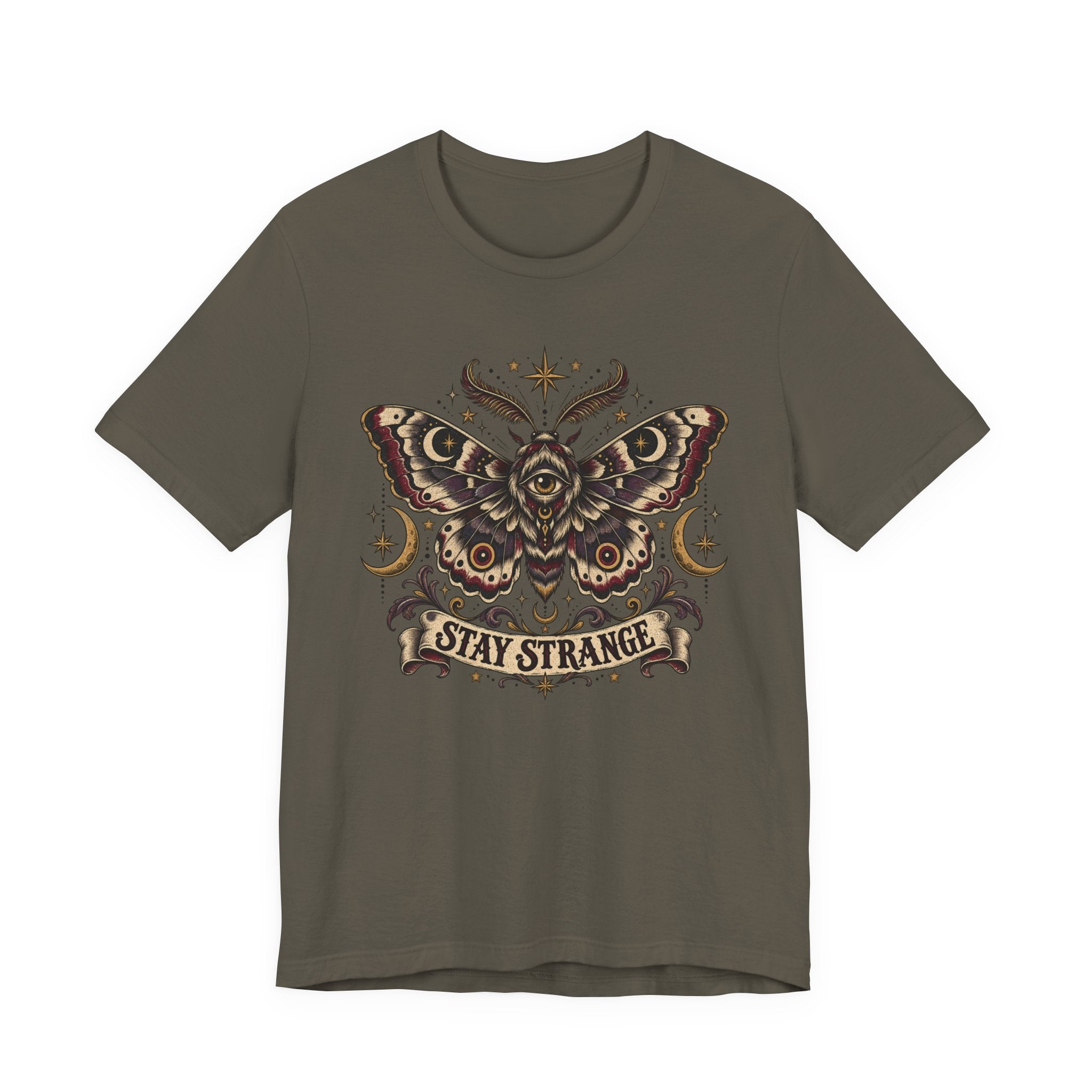 Stay Strange Moth Tee — Vintage Occult Graphic T‑Shirt