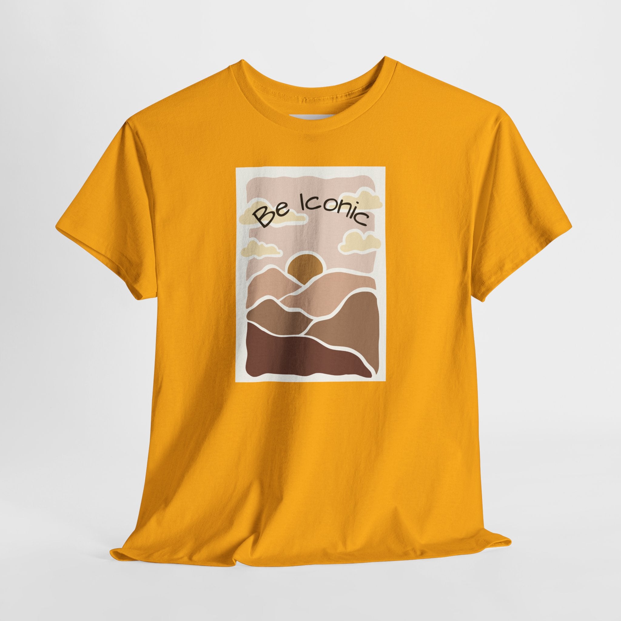 Be Iconic Tee — Retro Sunset Mountain Graphic T‑Shirt