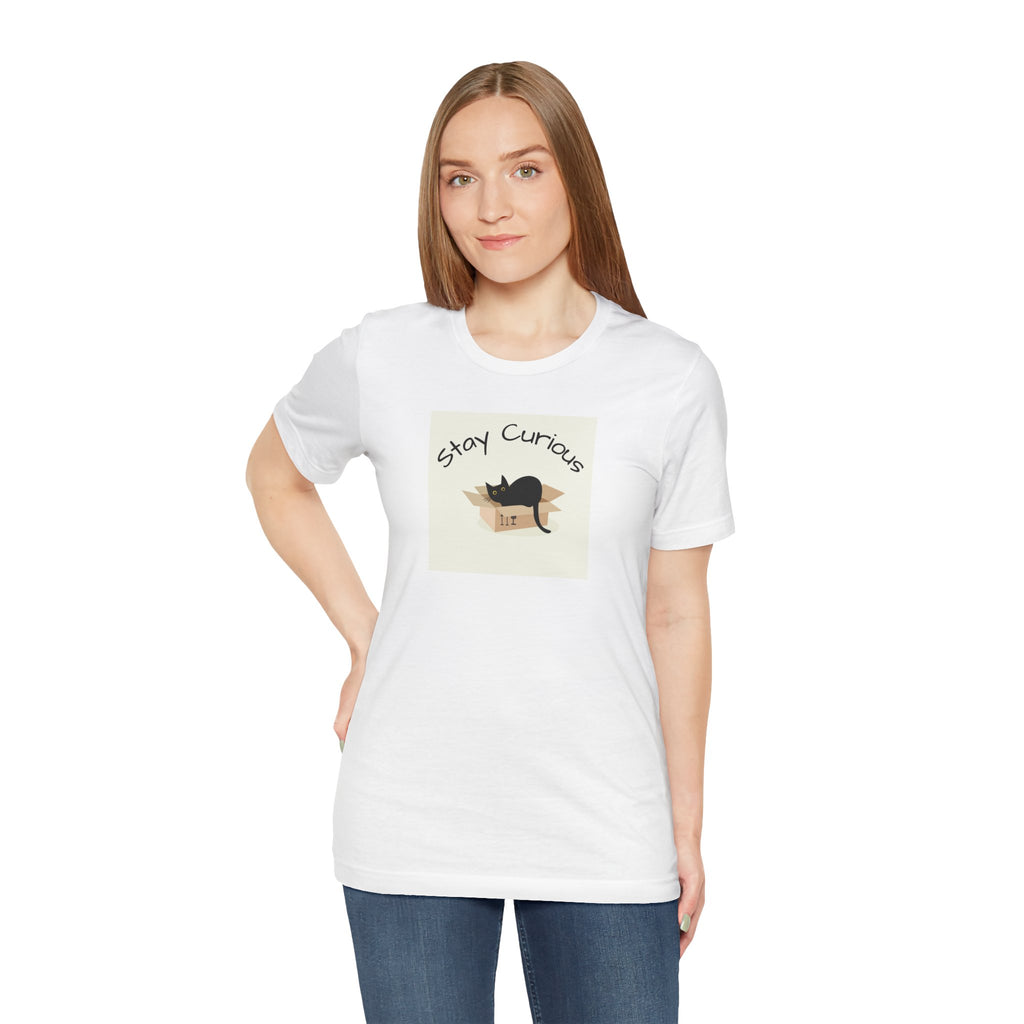 Stay Curious Cat T-Shirt — Cute Black Cat in Box Graphic Tee
