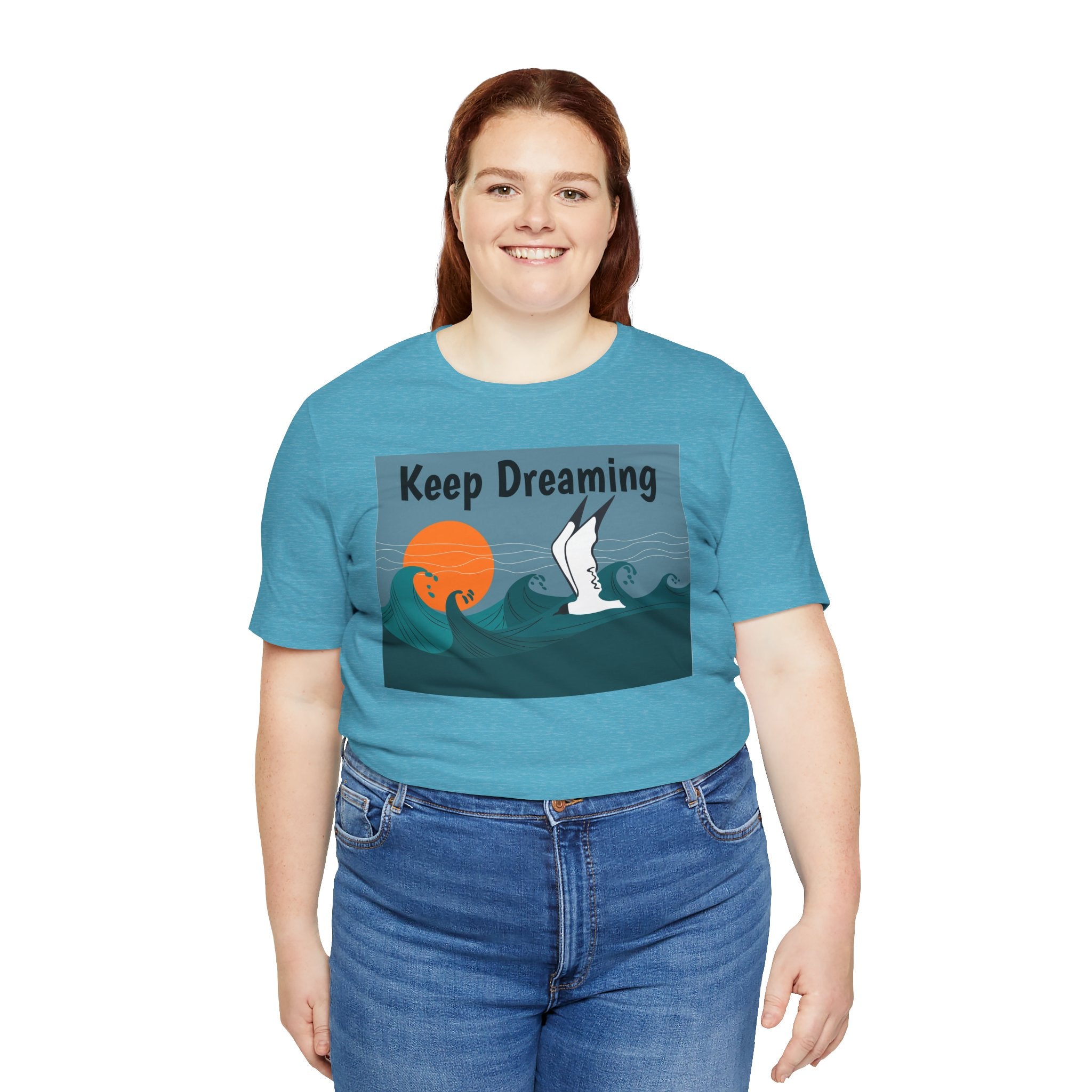 Keep Dreaming Seagull T-Shirt — Sunset Ocean Waves Graphic Tee
