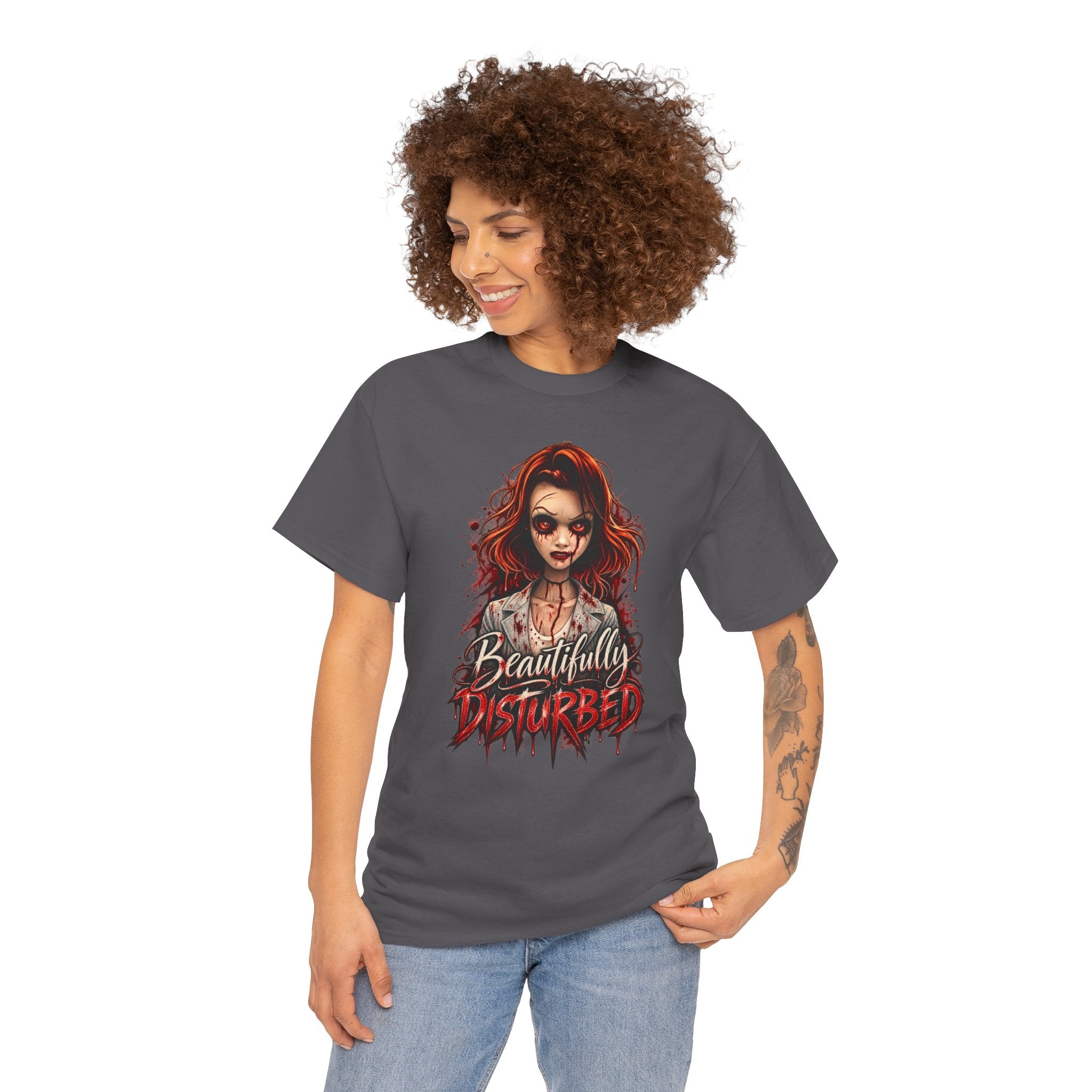 T-Shirt — "Beautifully Disturbed" Gothic Doll Graphic Tee