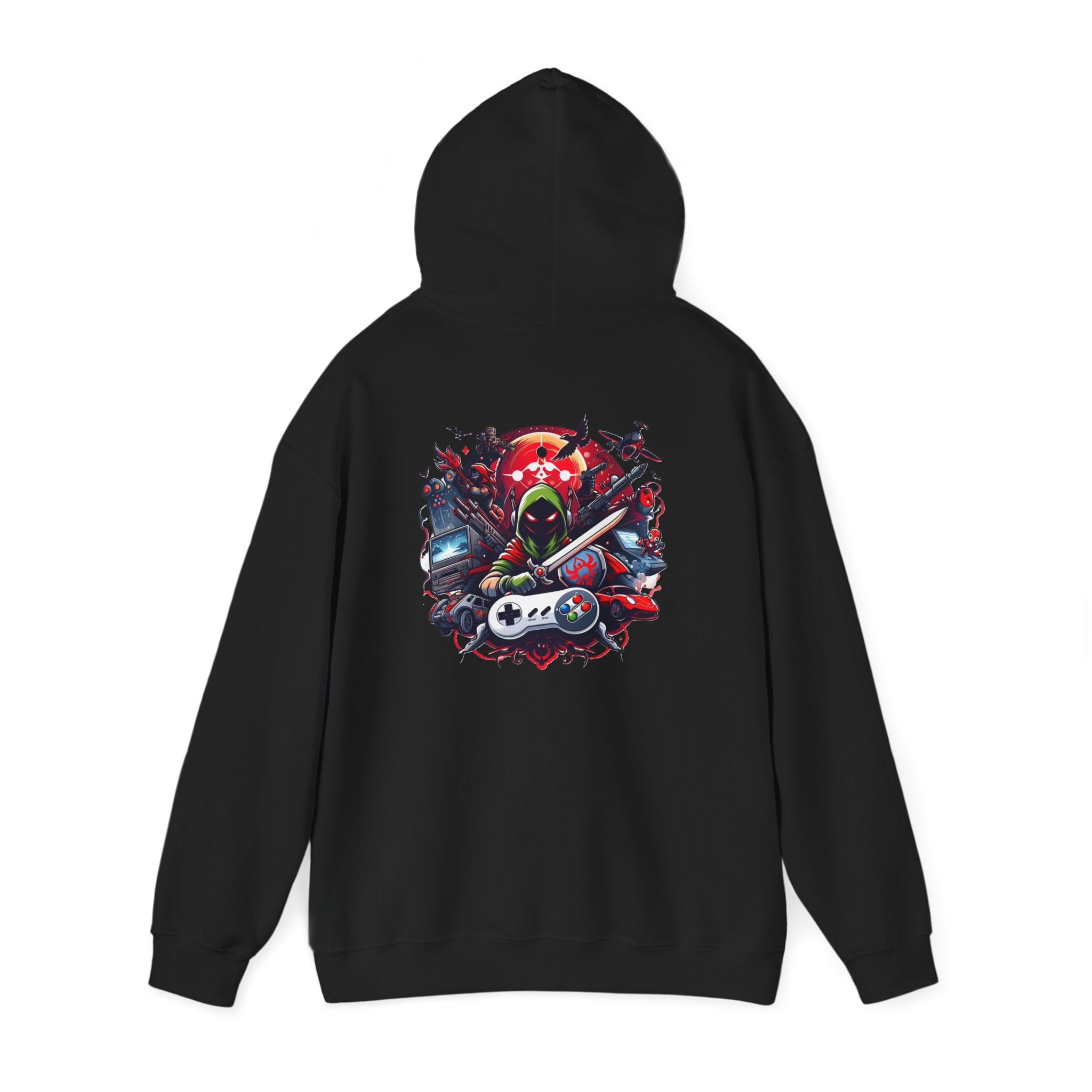 Gamer Skull Hooded Sweatshirt — Retro Controller & Neon Skull Gaming Hoodie