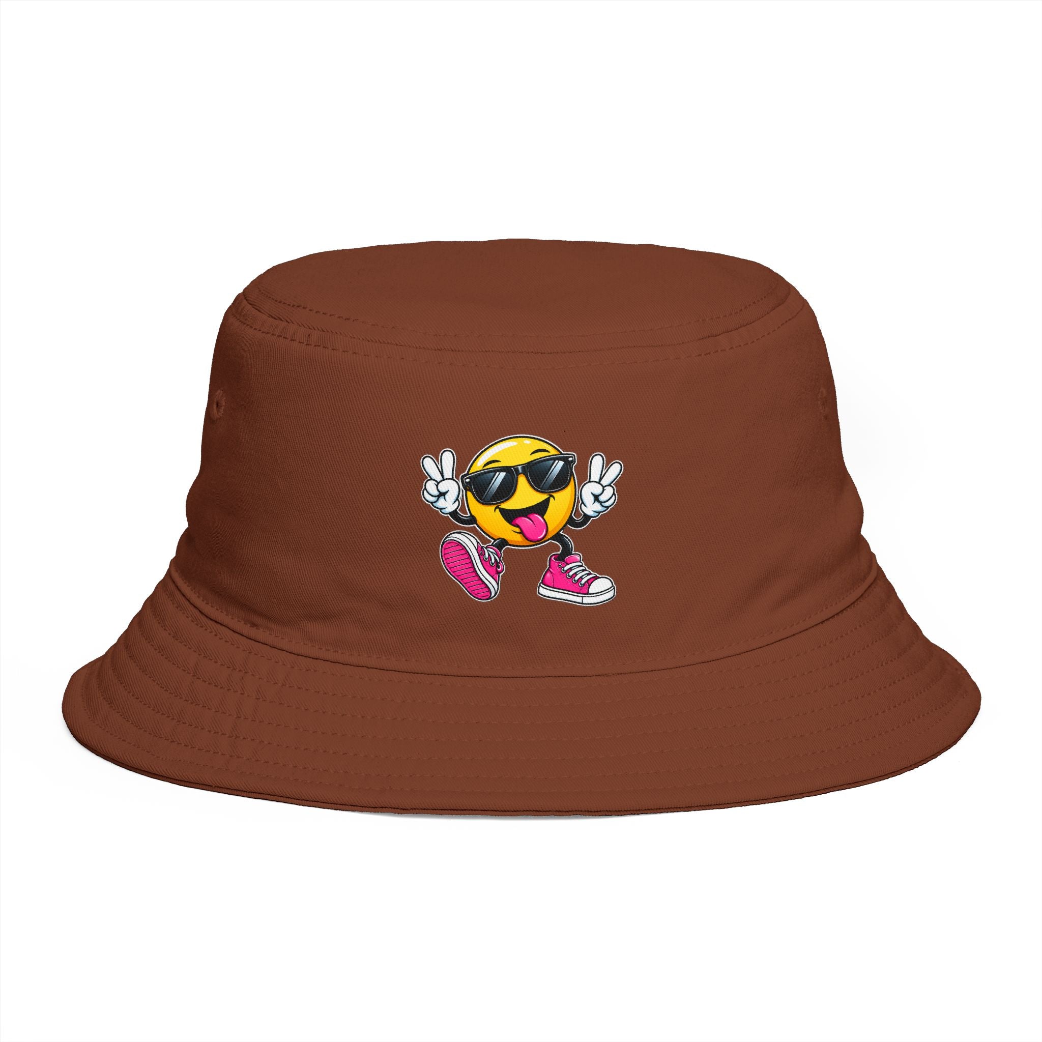 Smiley Peace Sign Bucket Hat — Retro Cool Emoji Sun Hat