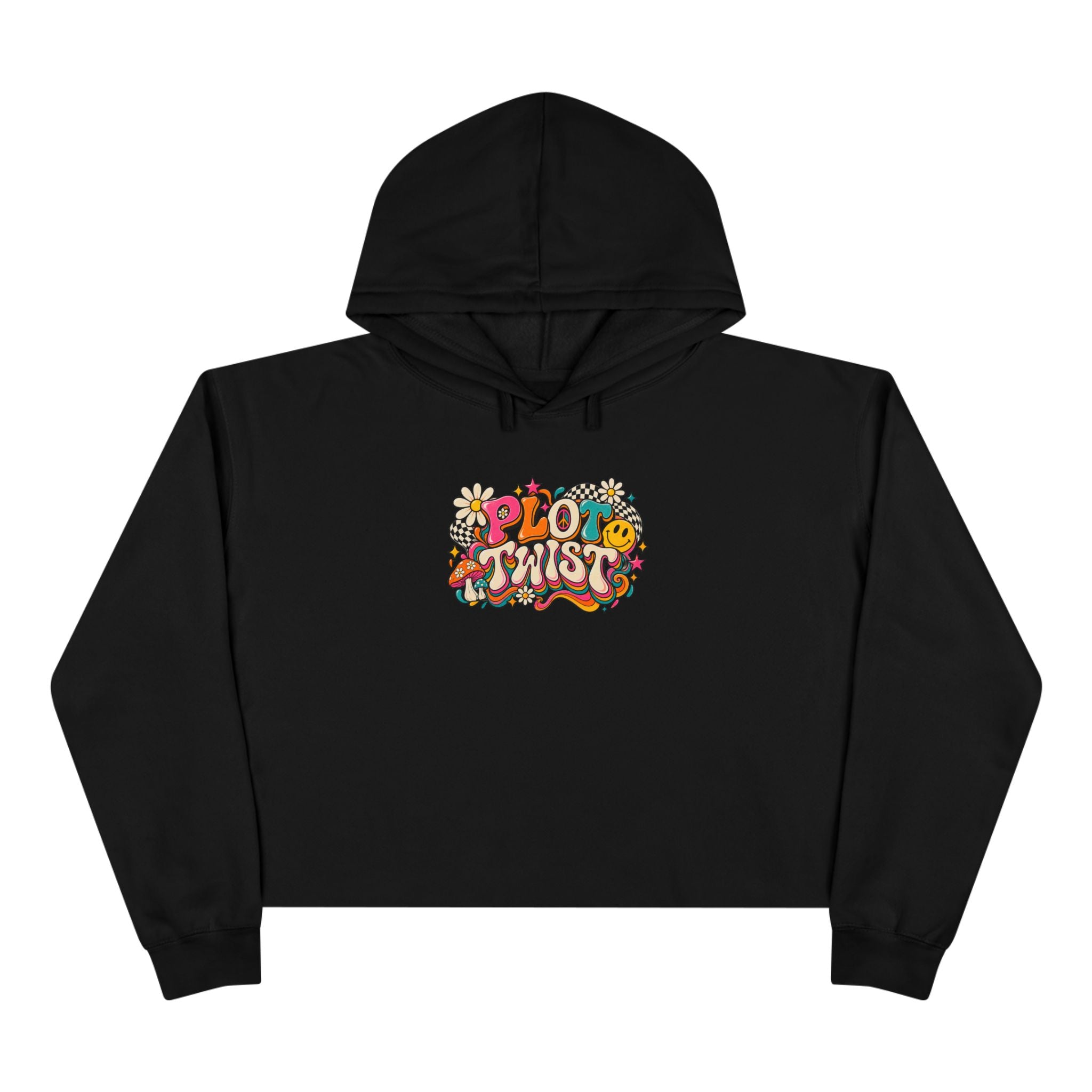 Crop Hoodie — Retro 'Plant Twist' Floral Graphic Cropped Hoodie