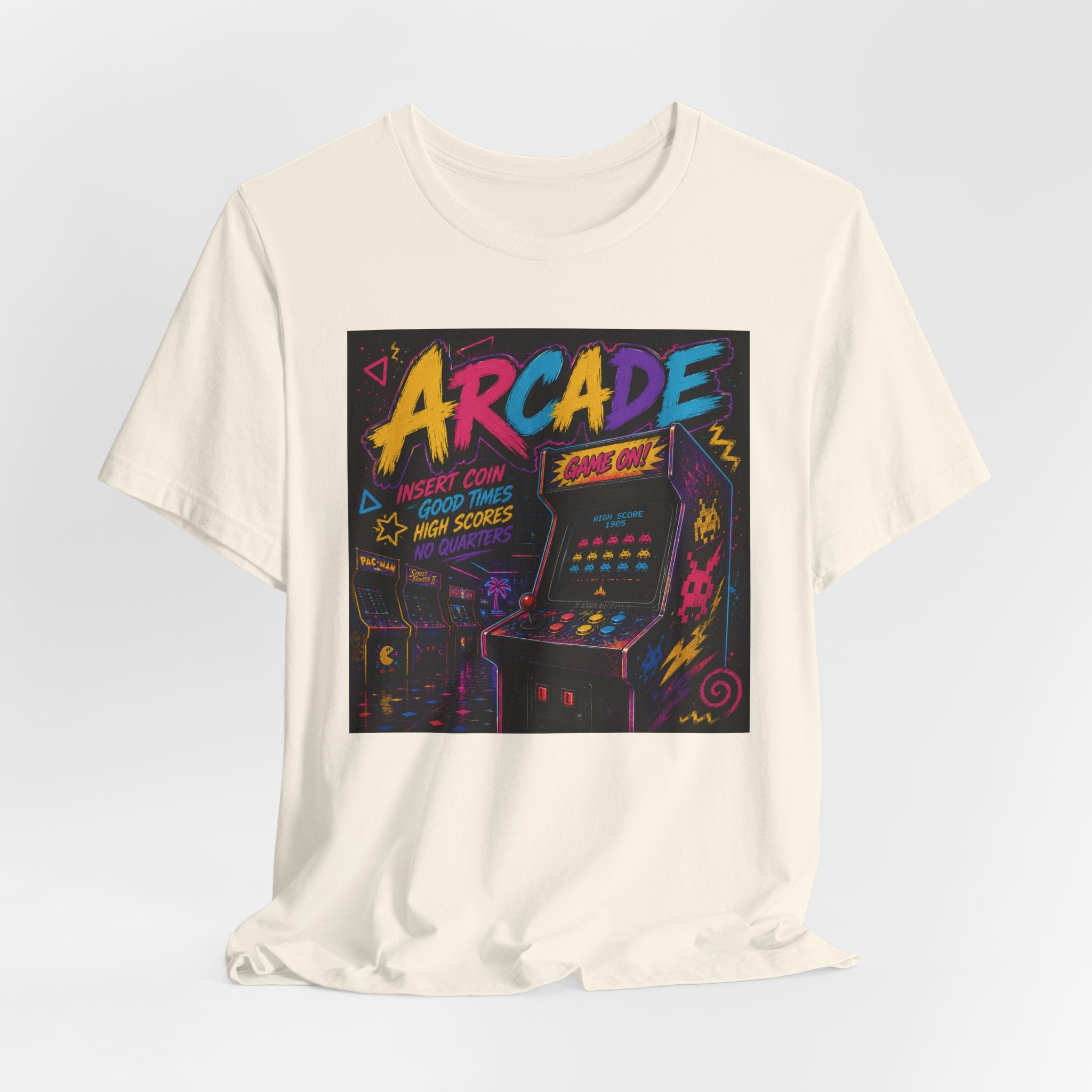Arcade Retro Tee — Neon Game Room Graphic Shirt