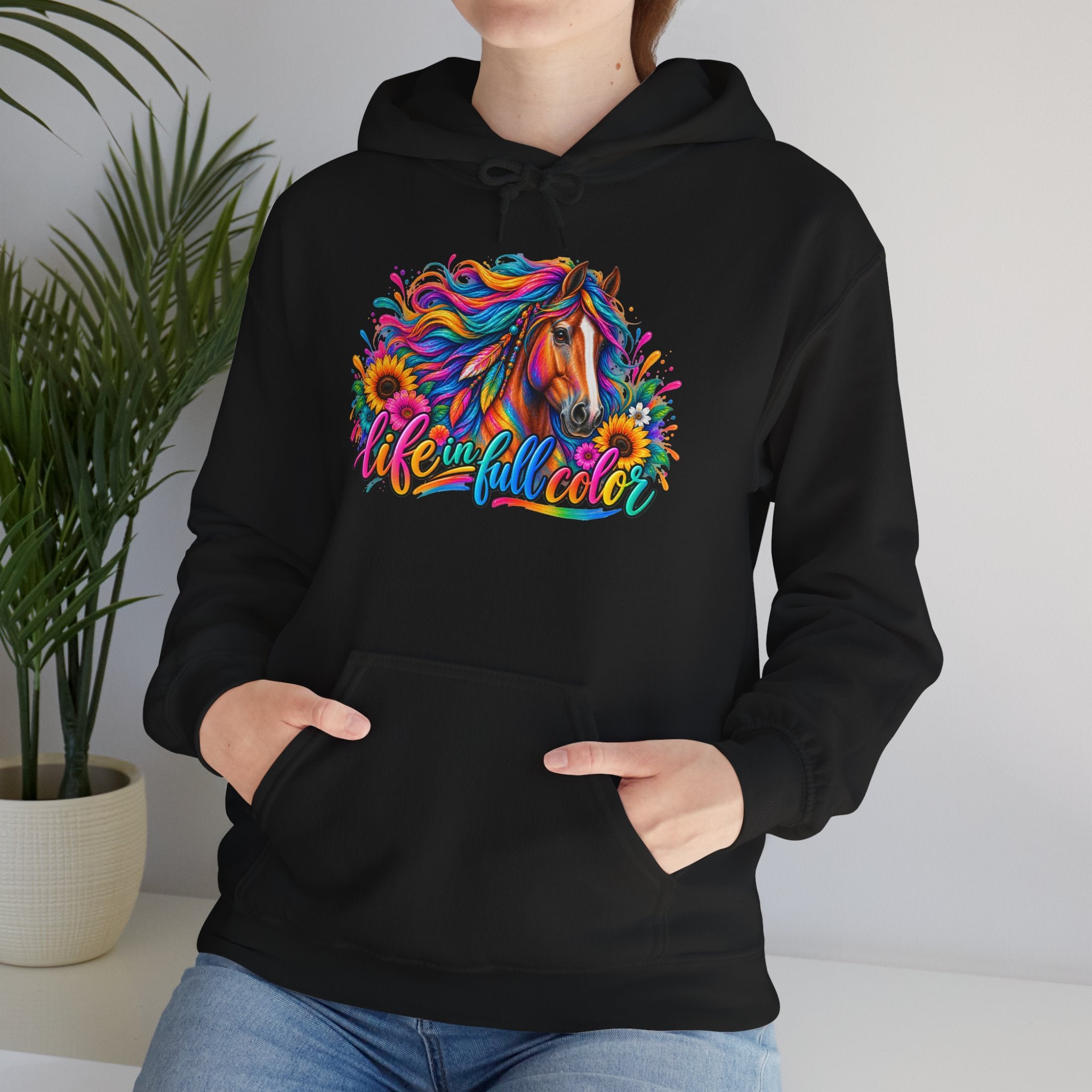 Colorful Horse Hoodie - "Wonderful Color" Rainbow Stallion Pullover