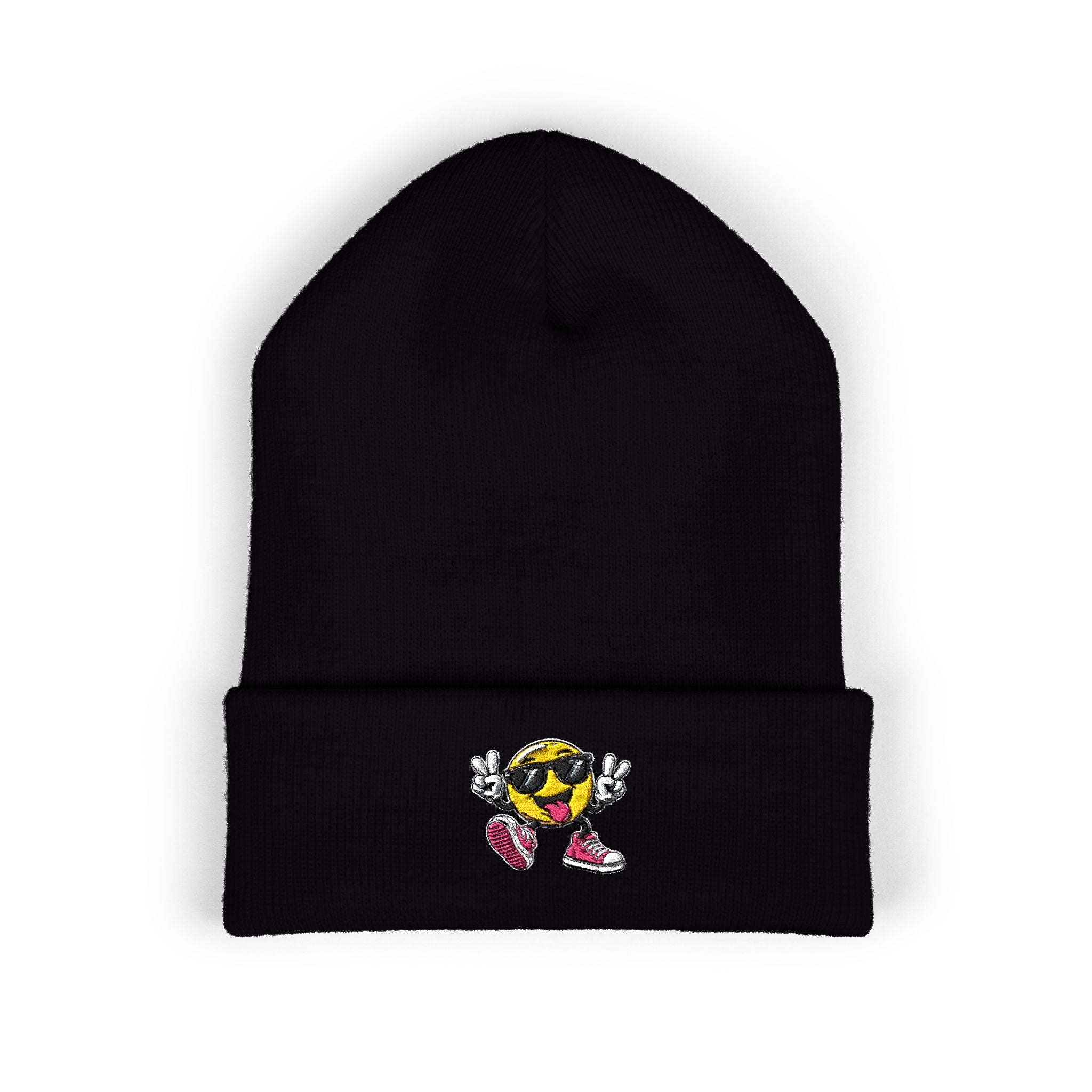 Embroidered Smiley Skate Beanie – Retro Happy Face Cuffed Hat