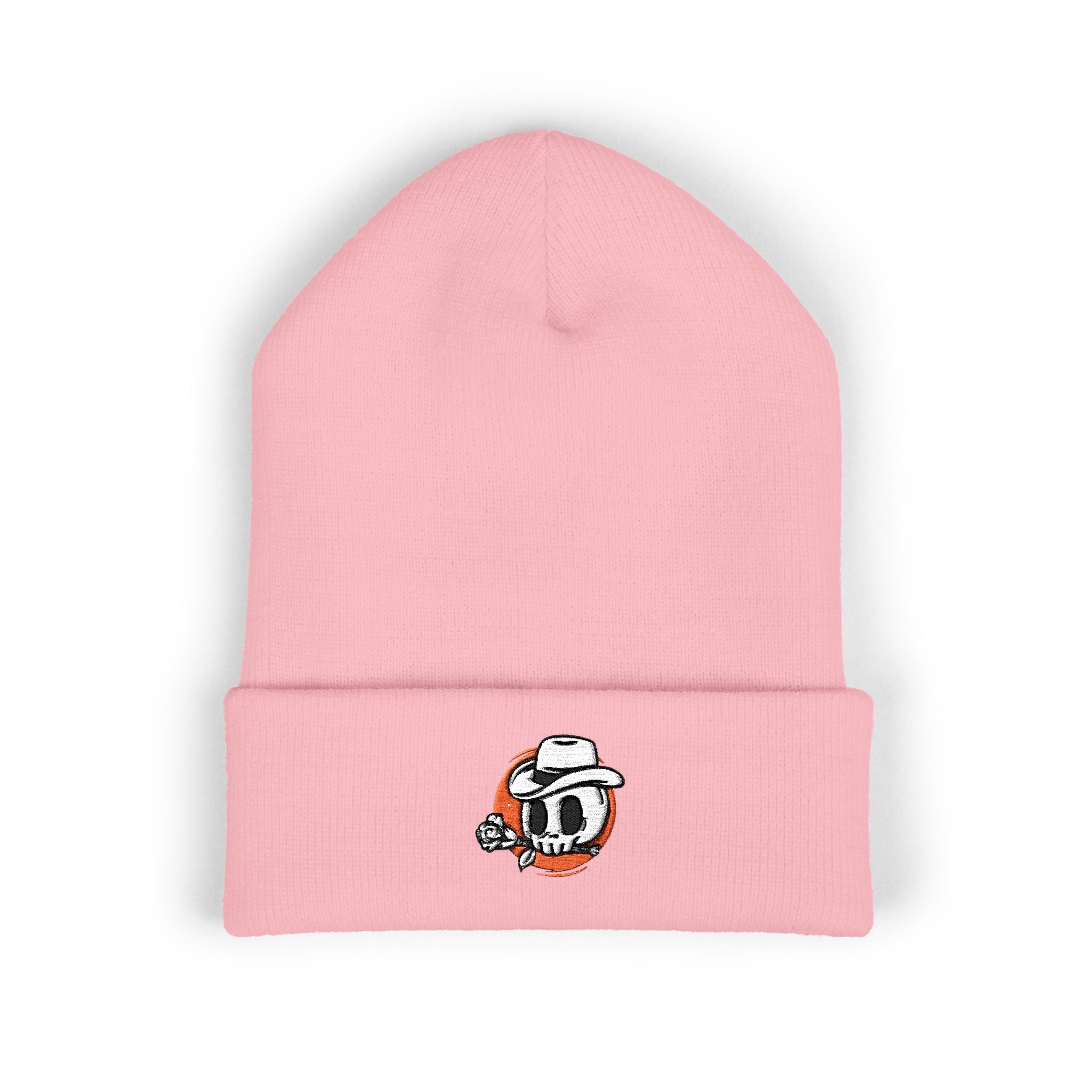 Embroidered Skate Skull Cuffed Beanie — White