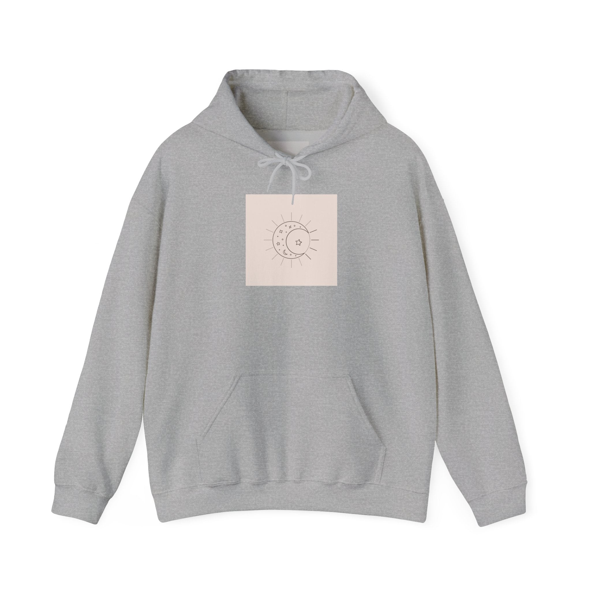 Celestial Moon & Sun Hoodie — Minimal Boho Spiritual Graphic Sweatshirt