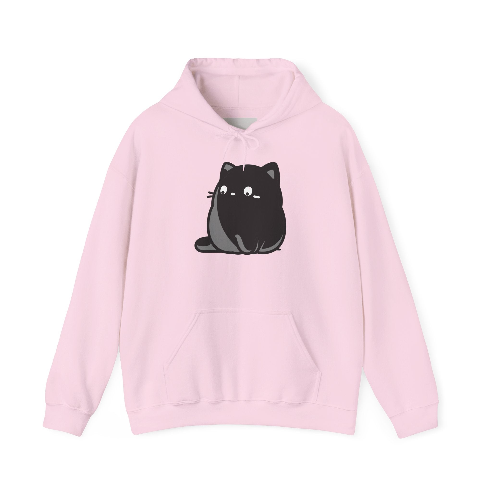 Cute Black Cat Hoodie – Kawaii Chubby Cat Graphic Sweatshirt