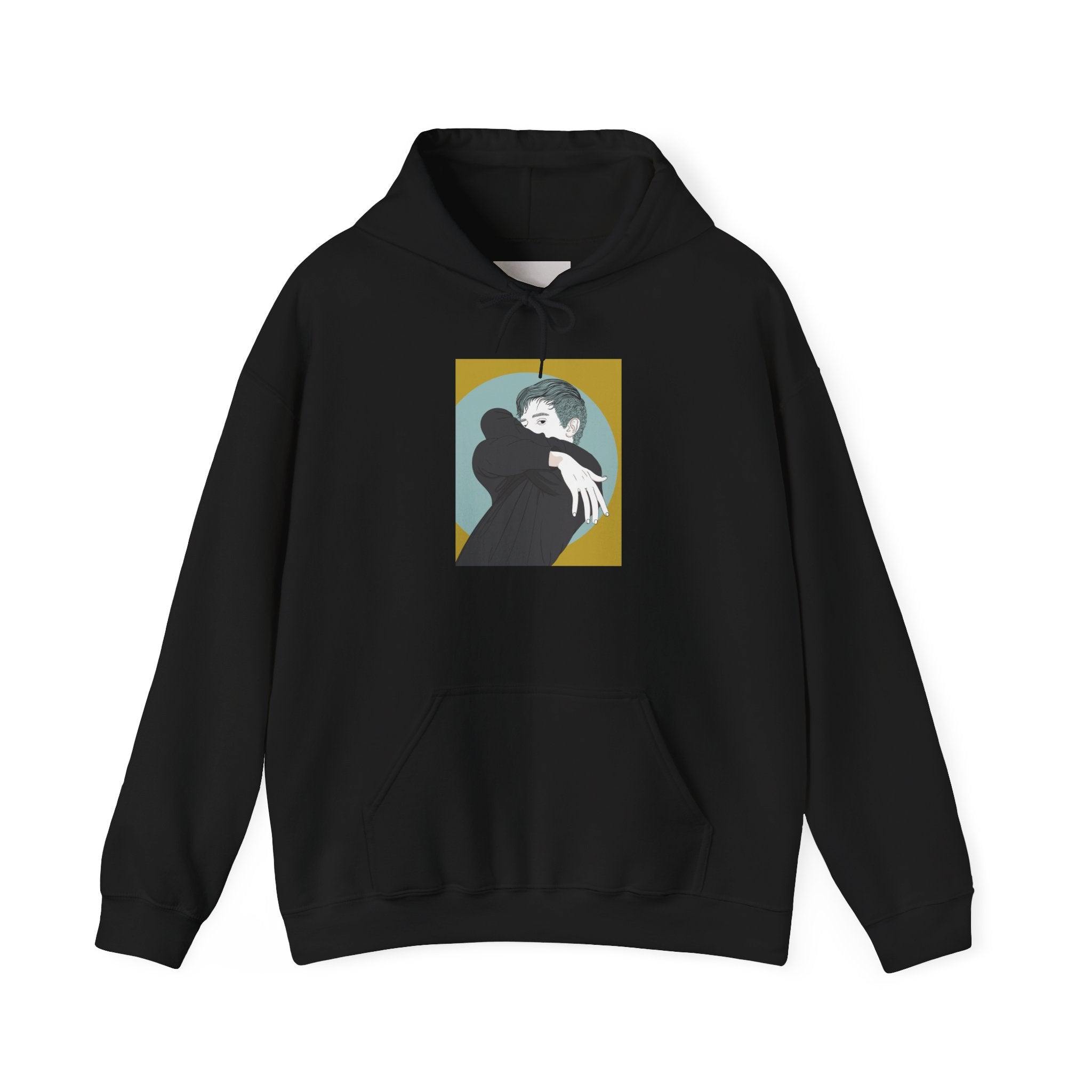 Minimalist Embrace Hoodie — Retro Couple Illustration Pullover